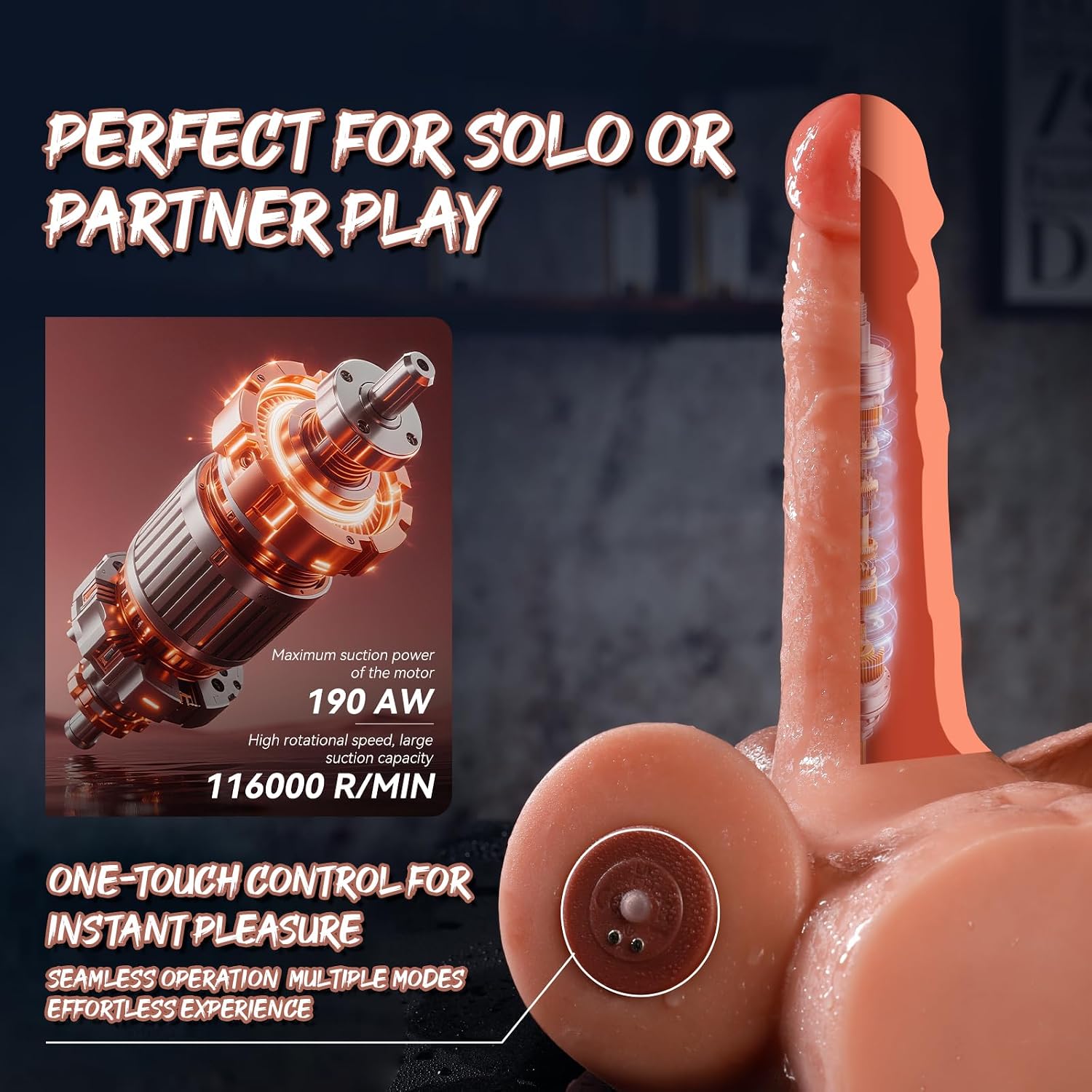 Baquick Juguetes sexuales para montar con consolador de empuje, pen...