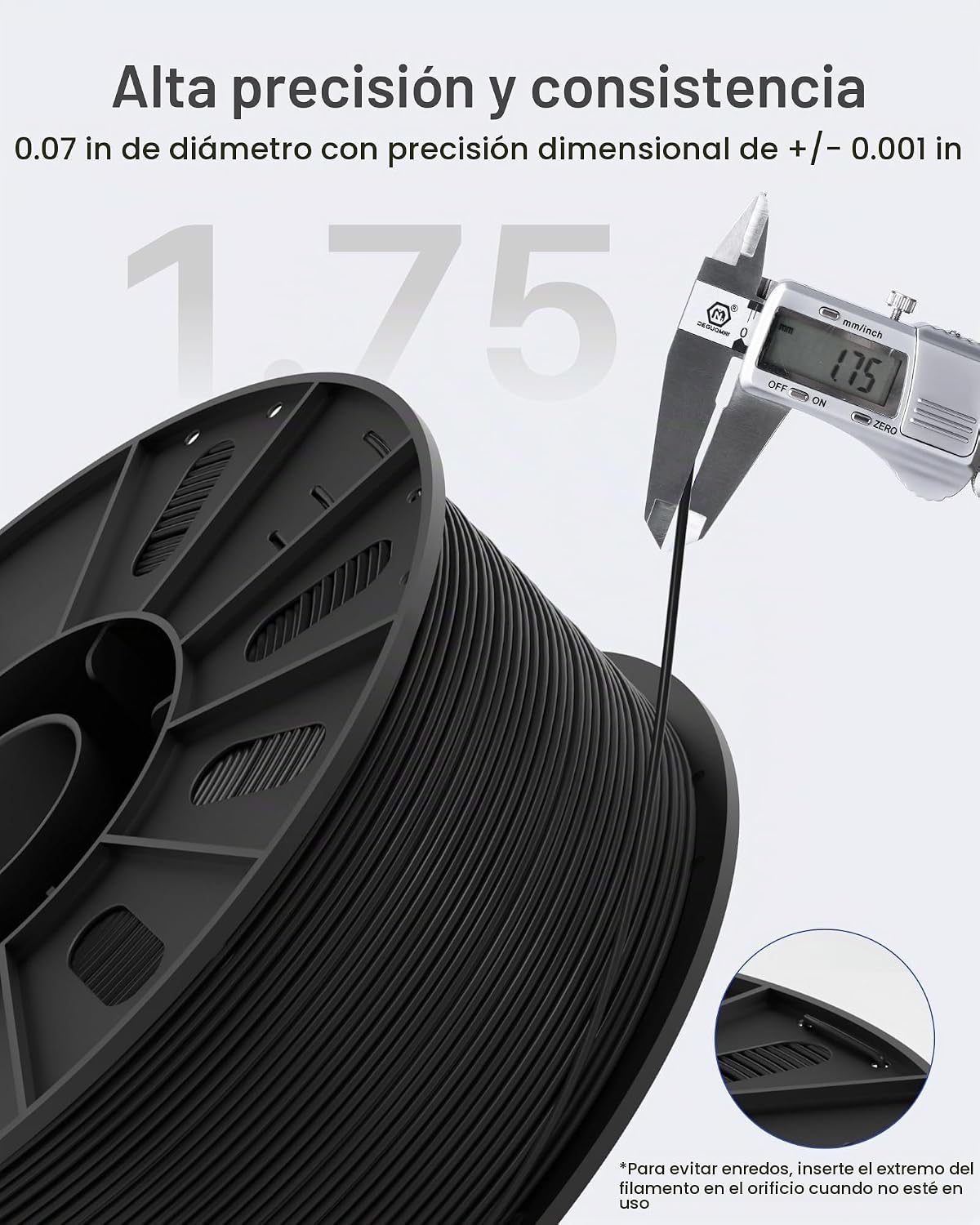 ELEGOO Filamento PLA para impresora 3D de 0.07 in, color blanco, 6....