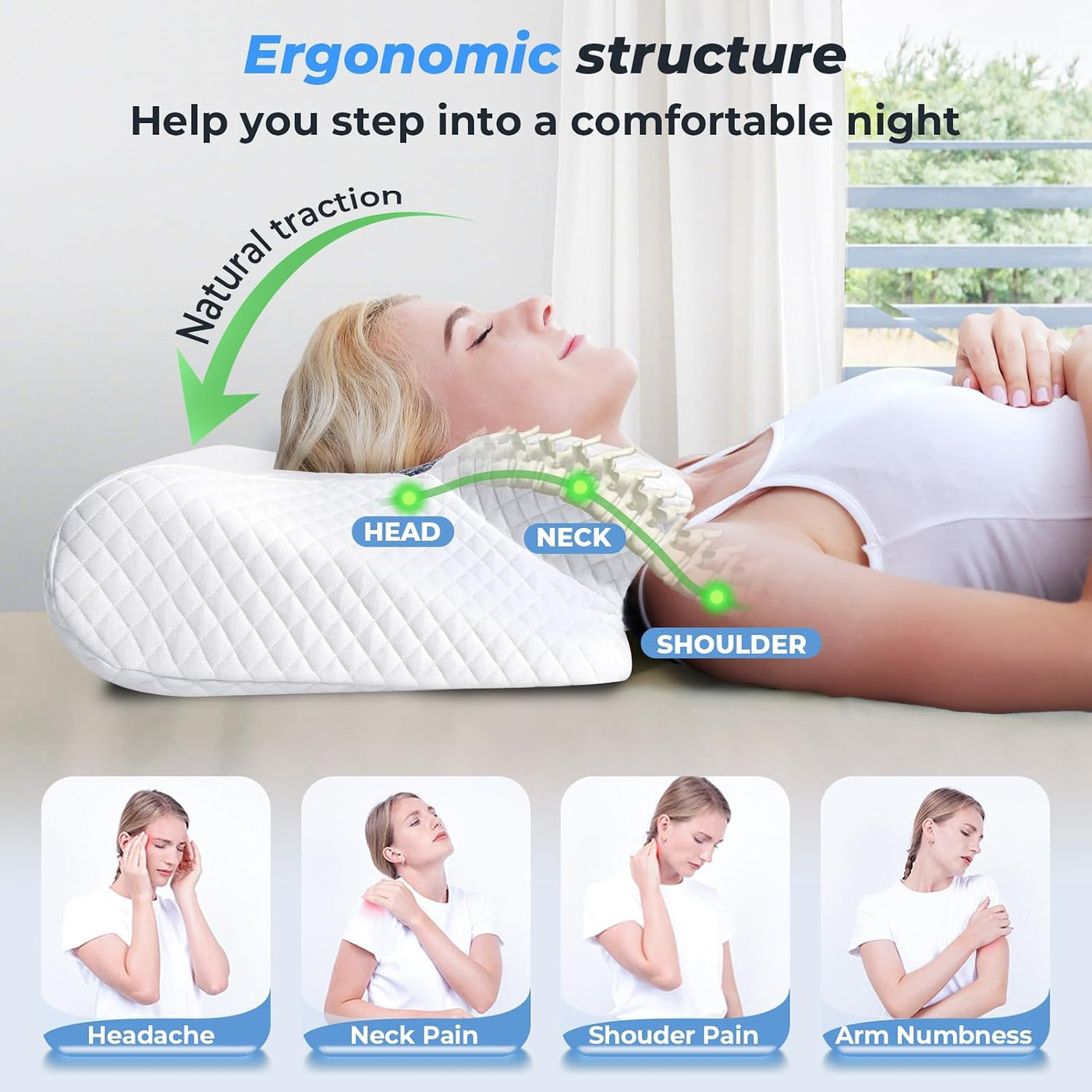 SAHEYER Almohada cervical para el cuello, almohada ergonómica de es...