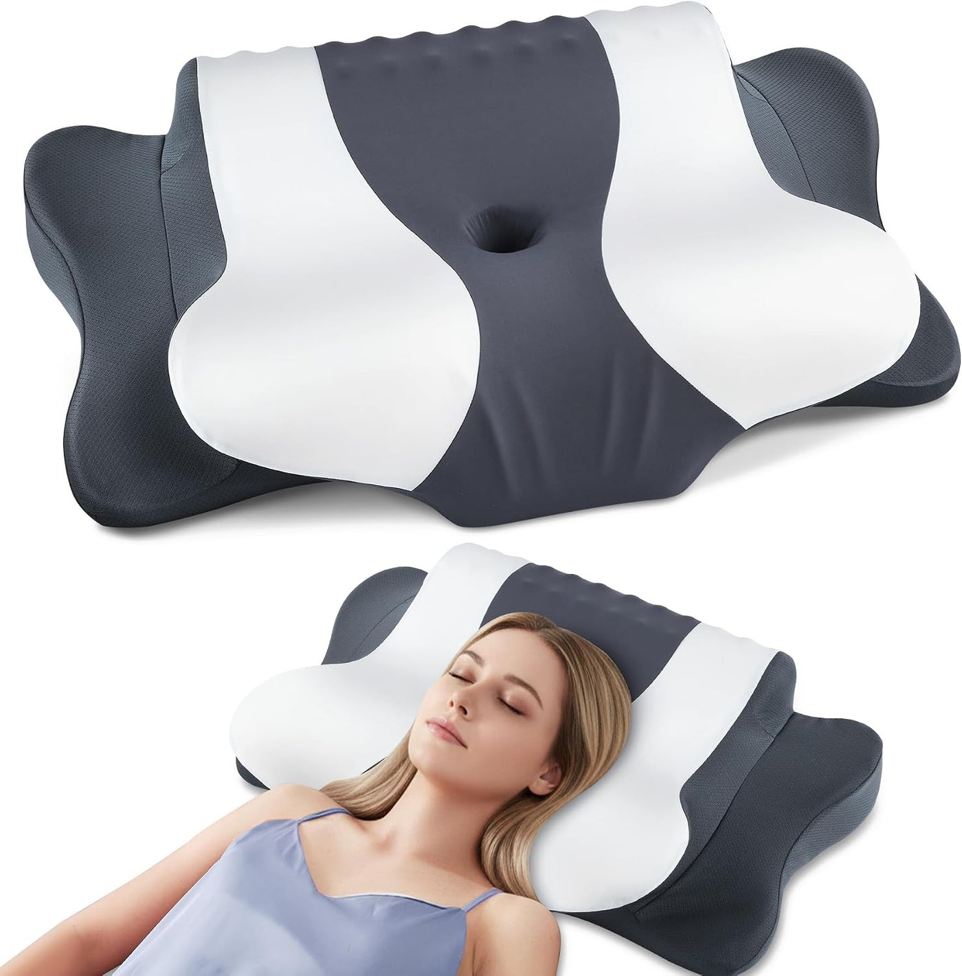 DONAMA Almohada cervical para dolor de cuello, almohada ergonómica...