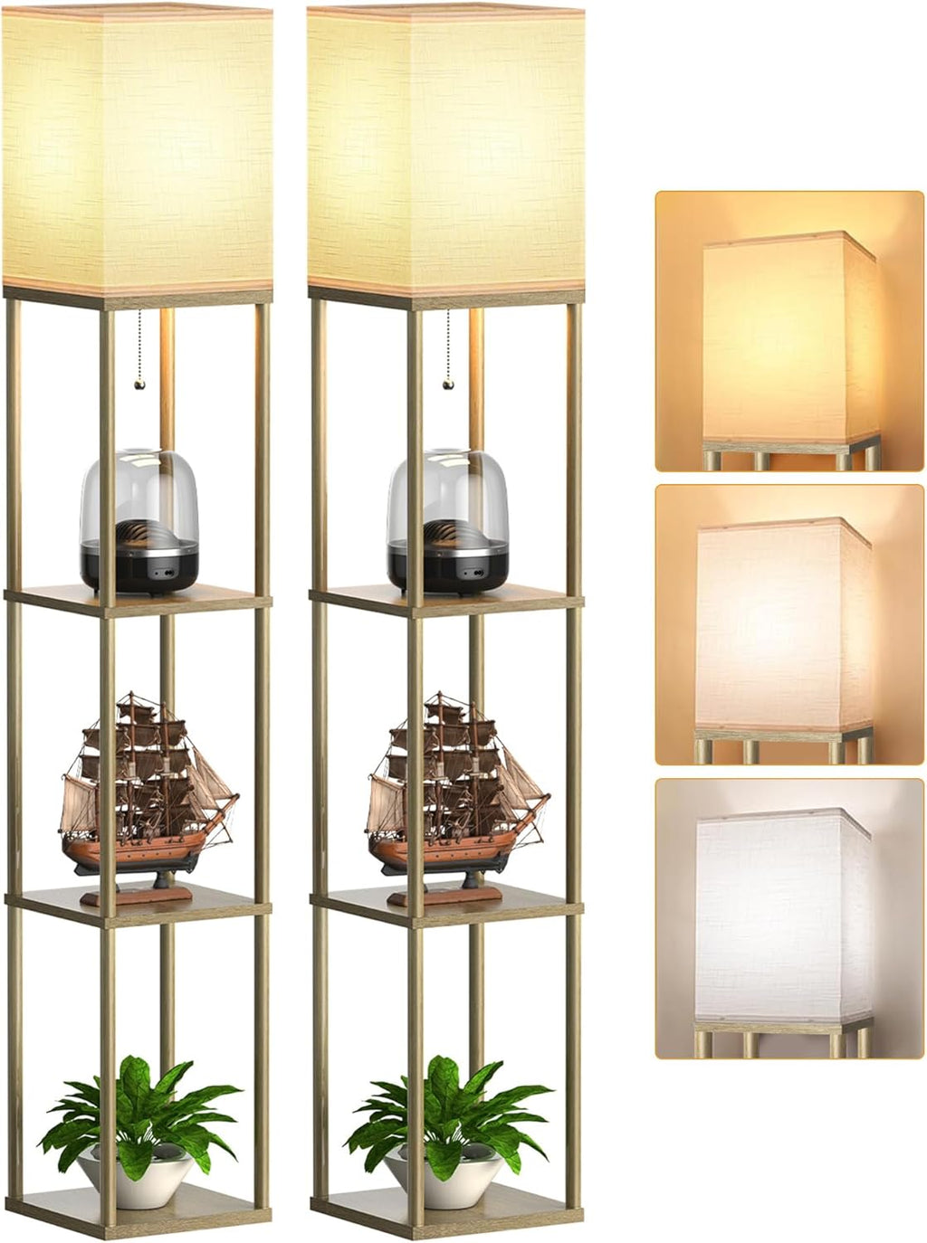 PARTPHONER Lámpara de pie con estantes para sala de estar, madera n...