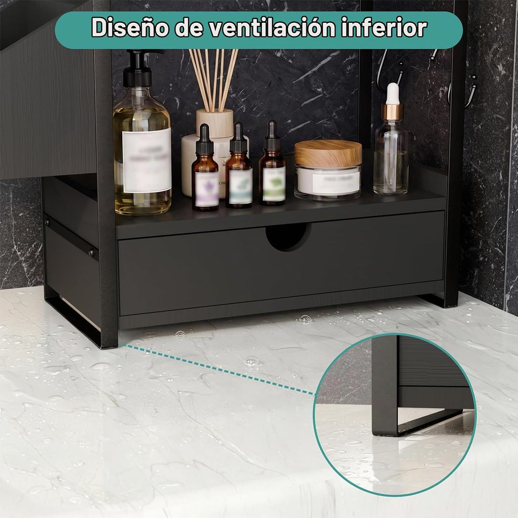 Kottwca Organizador de mostrador de baño de 2 niveles con cajón, ce...