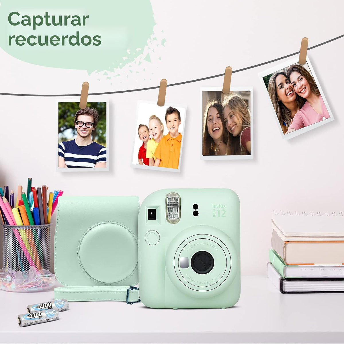 Fujifilm Instax Mini 12 cámara instantánea verde menta y 60 hojas d...