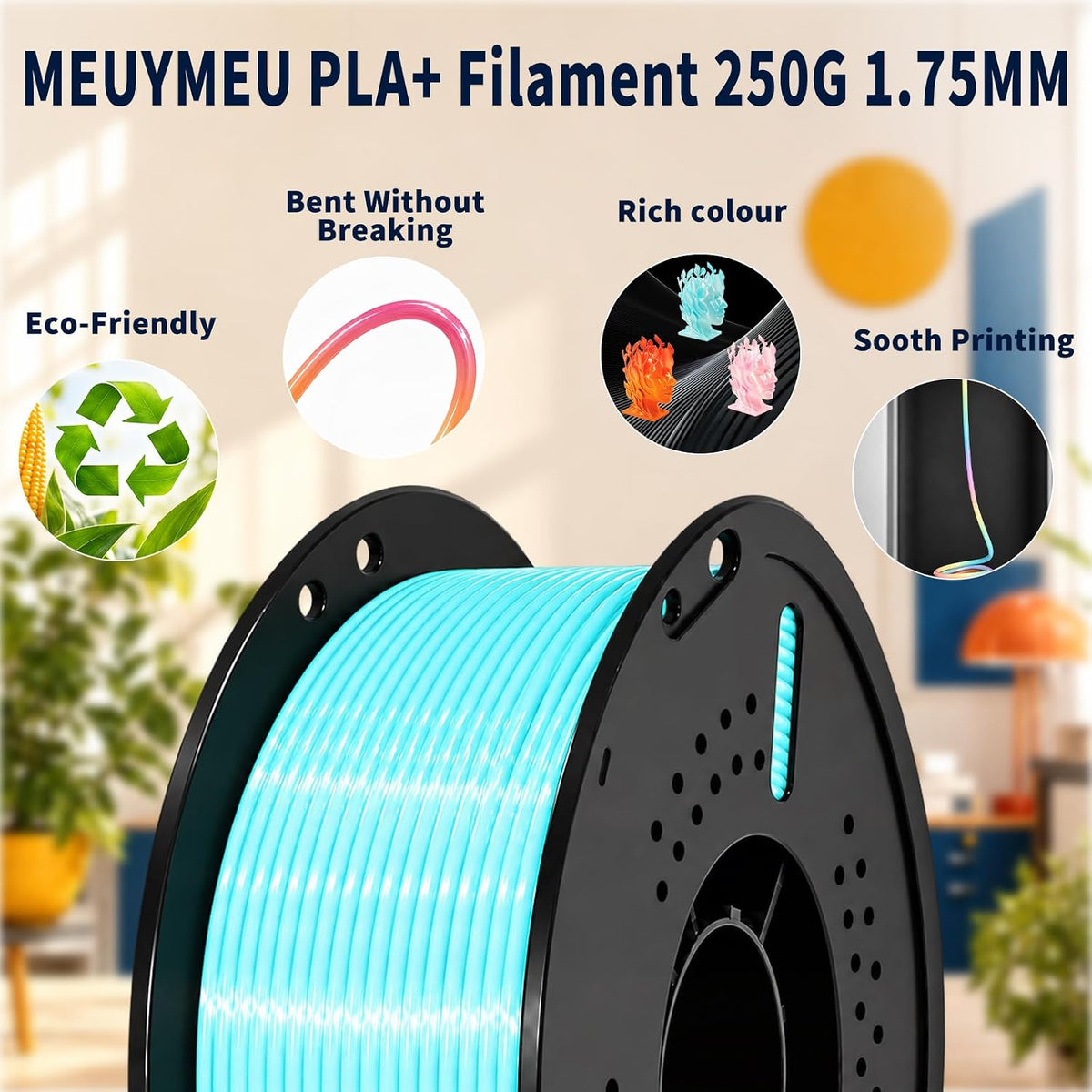 Filamento de impresora 3D de seda azul y blanco de 0.07 in, 2.2 lbs...