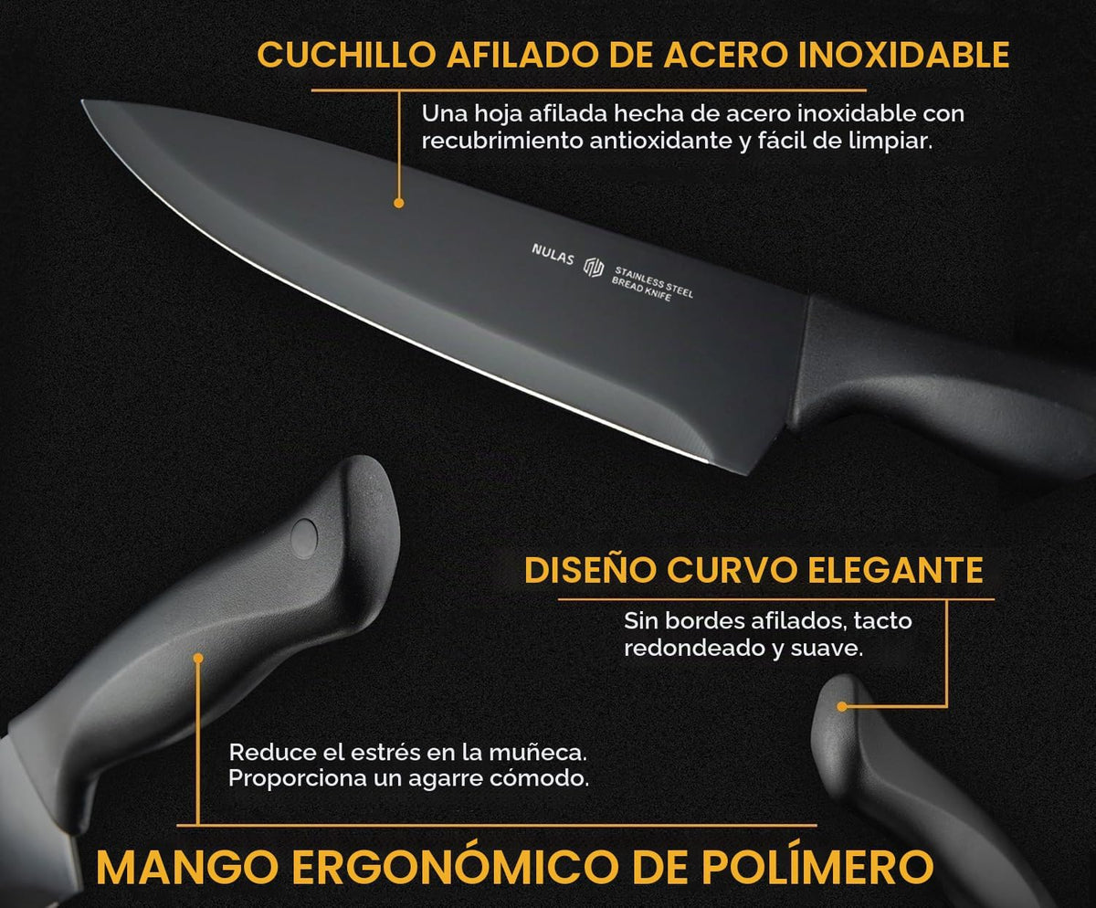 NULAS Juego de bloques de cuchillos de cocina de 19 piezas con afil...