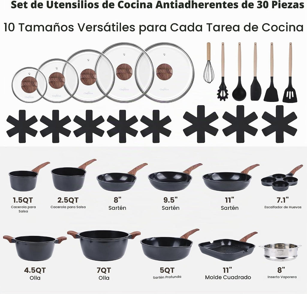 Juego de utensilios de cocina antiadherentes de cerámica de 30 piez...