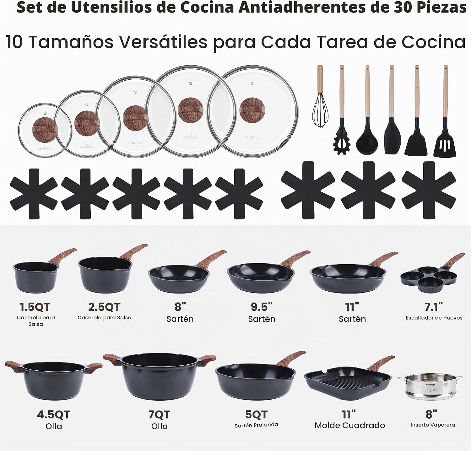 Juego de utensilios de cocina antiadherentes de cerámica de 30 piez...