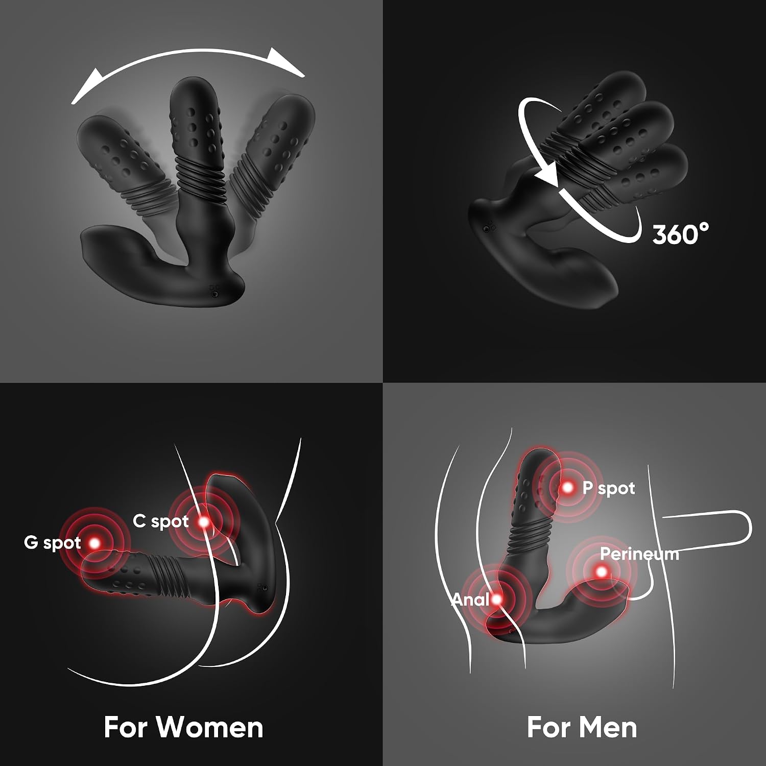 BEISAR Masajeador de próstata juguetes anales \u2013 3 anillos gira...