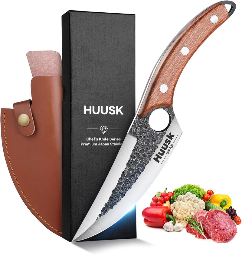 Huusk Cuchillos de chef con funda, cuchillo vikingo forjado a mano,...