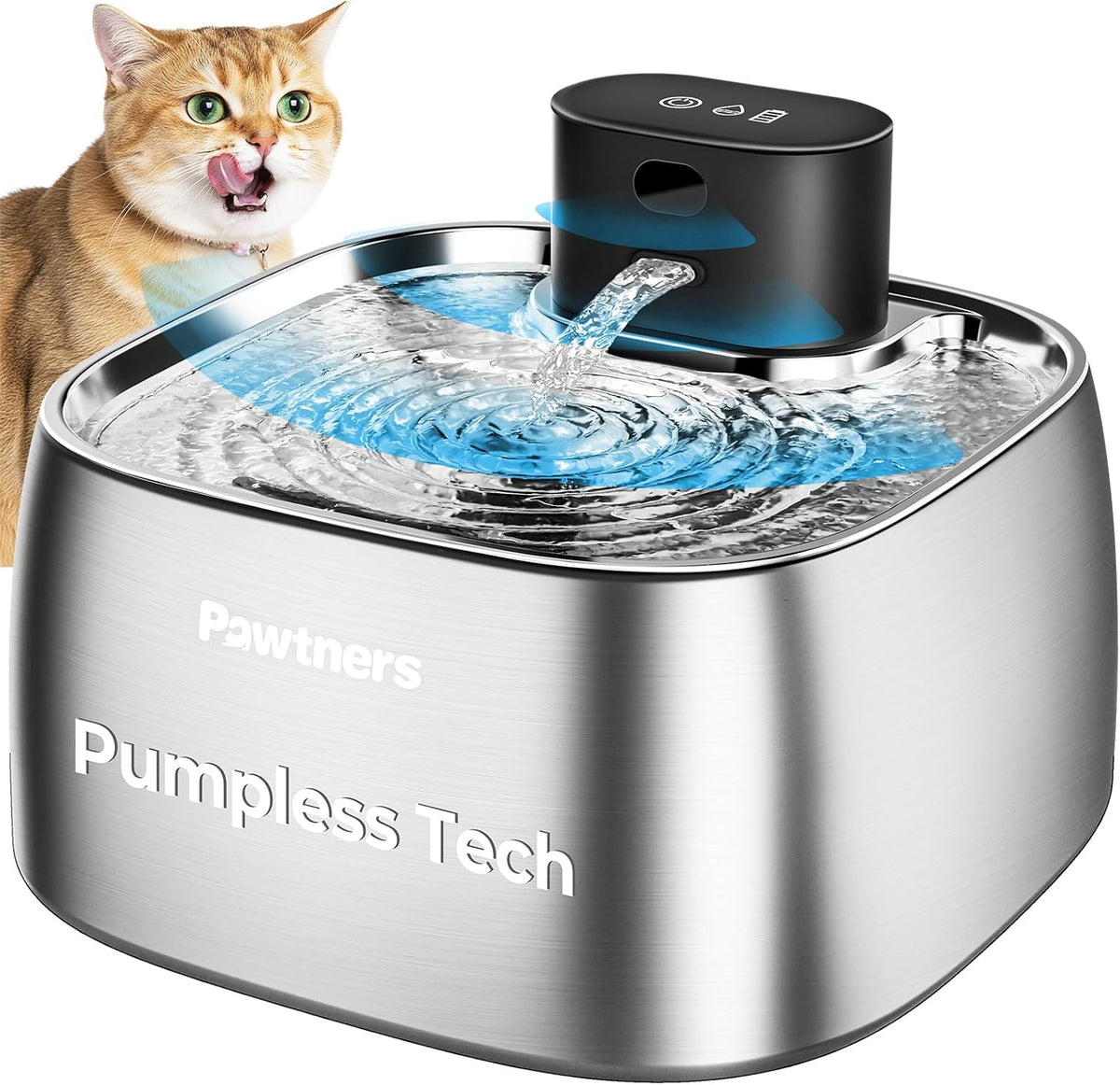 Pawtners Fuente de agua para gatos sin bombeo de acero inoxidable 1...