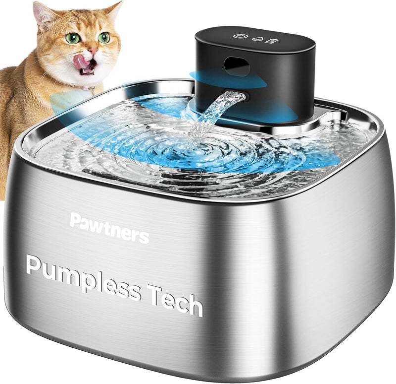 Pawtners Fuente de agua para gatos sin bombeo de acero inoxidable 1...