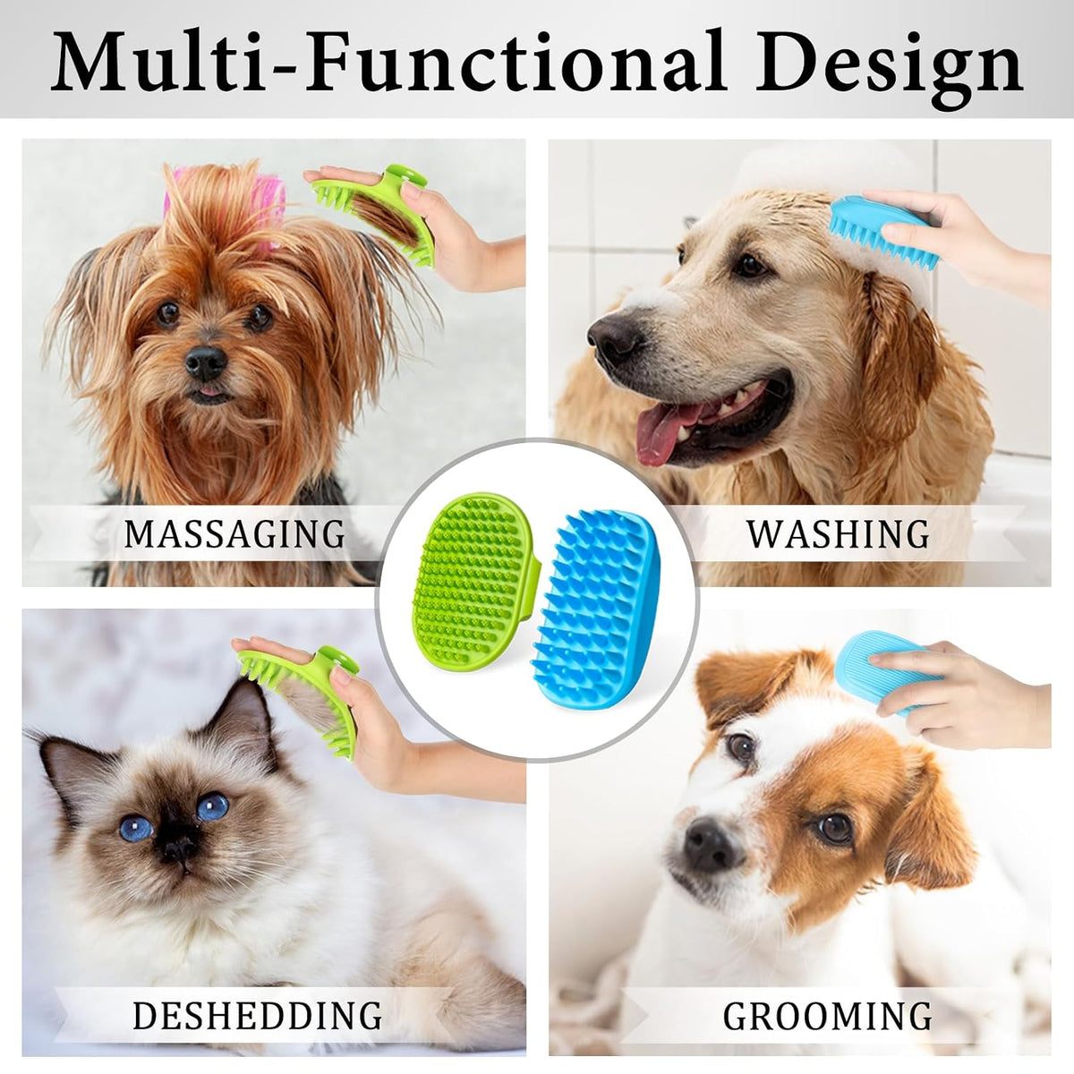 Juego de 2 cepillos de baño para perros | Mango ajustable, cepillo...