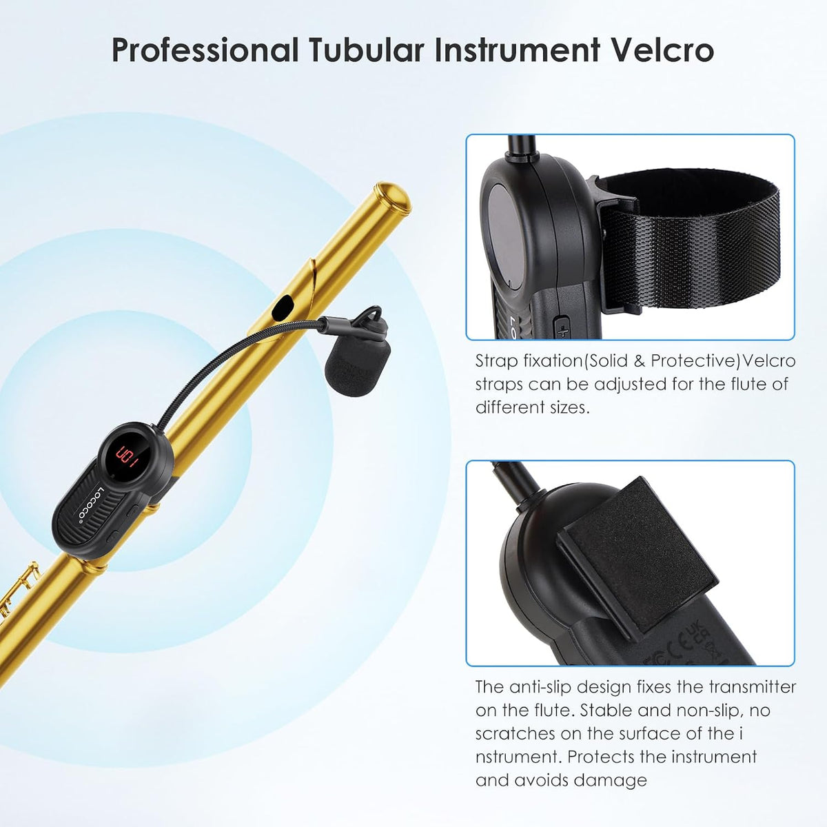 Lococo UHF Sistema de micrófono inalámbrico para flauta: Receptor y...