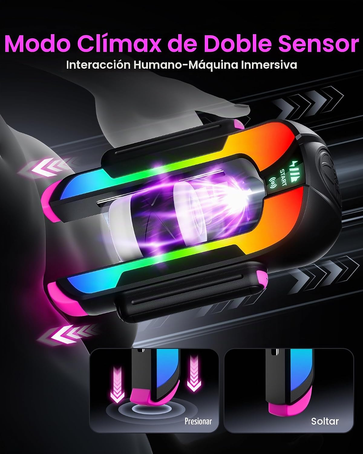 EINSEO RGB Lighting Masturbador masculino, 2 mangas masculinas jugu...