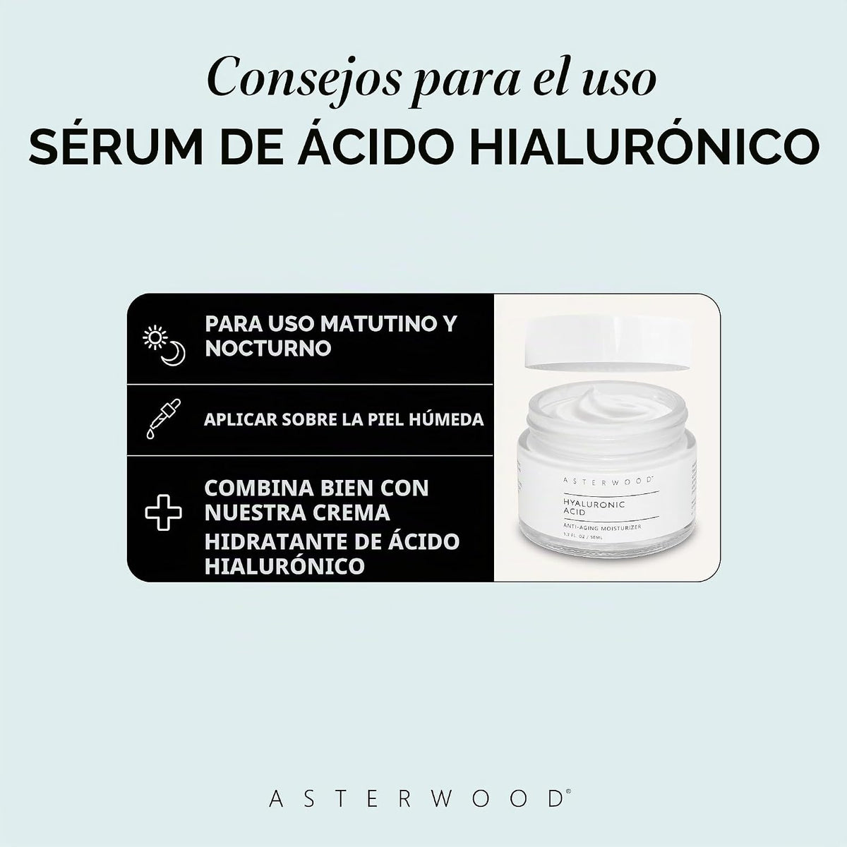 Suero de ácido hialurónico puro Asterwood para rostro, antienvejeci...