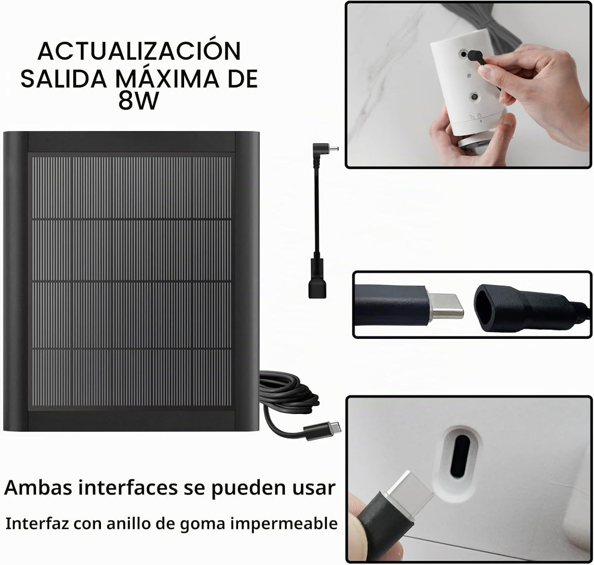 Cargador de panel solar de 8 W para cámara de anillo, panel solar d...