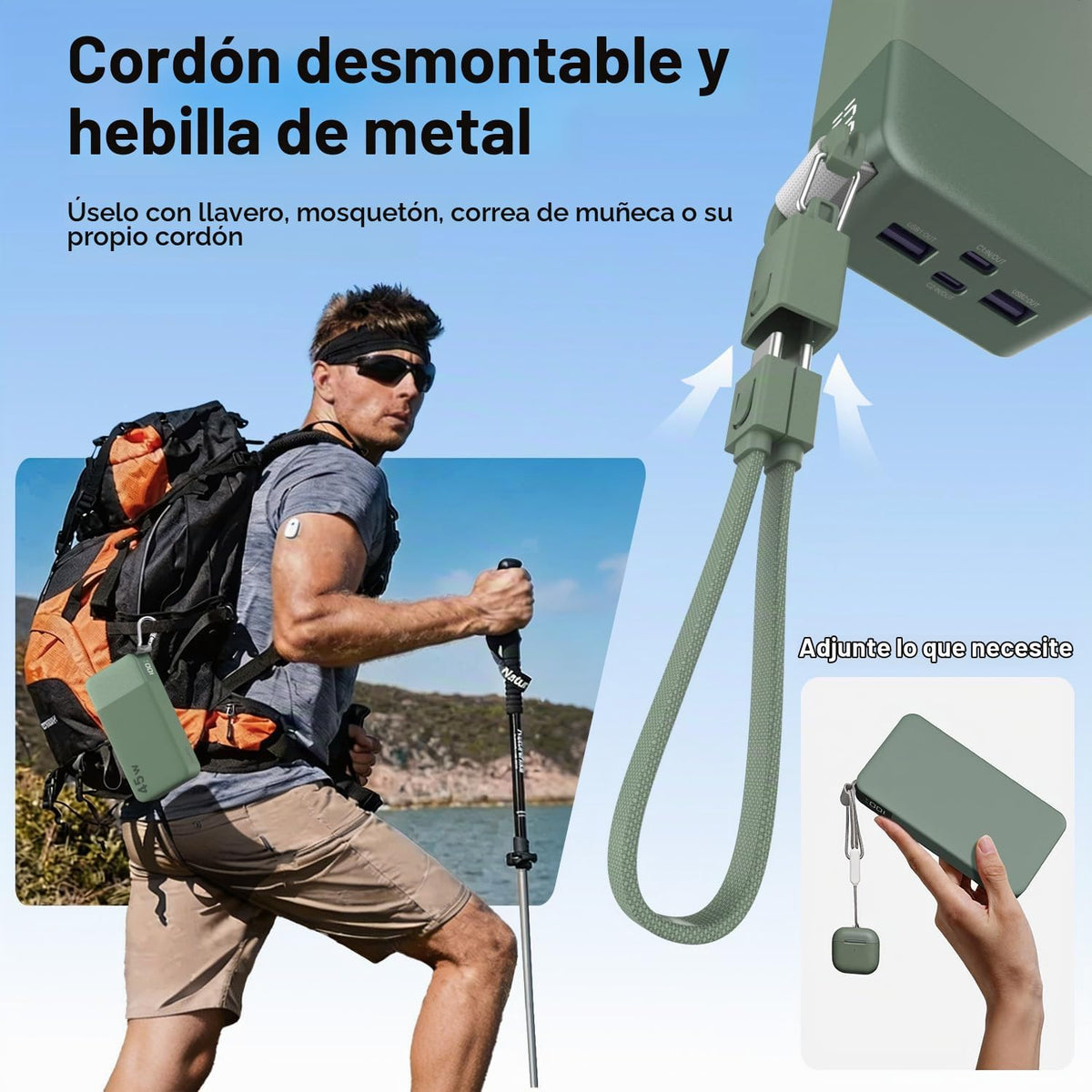NOBIS Cargador portátil 20000mAh 45W Power Bank con cable desmontab...