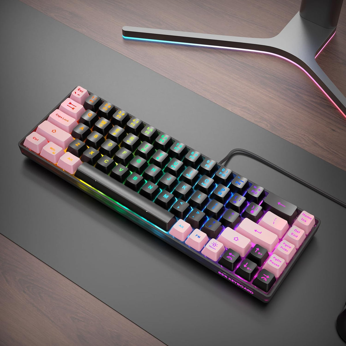 GEODMAER 65% Teclado para Juegos, LED Retroiluminado, Teclado de Me...
