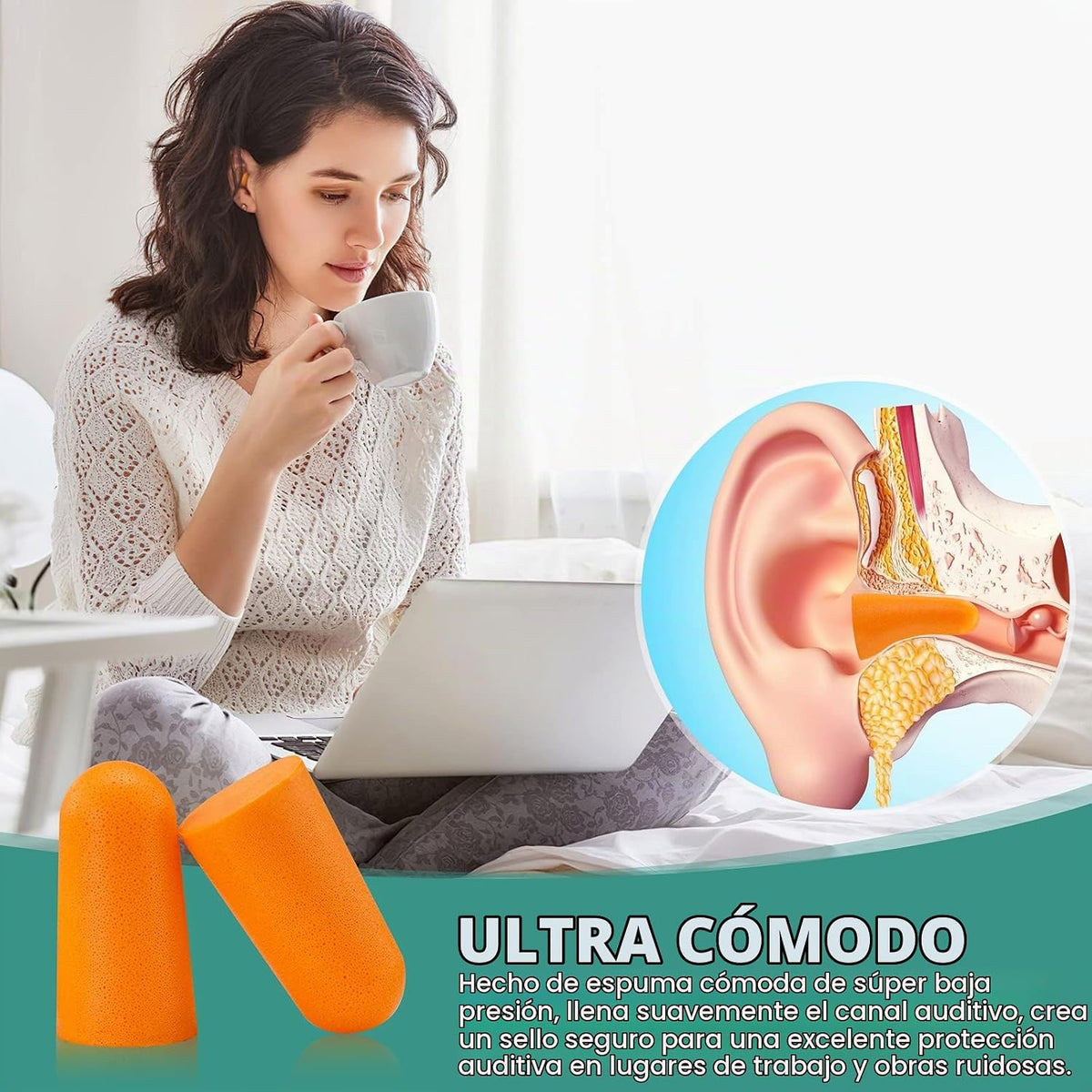100 pares de tapones de espuma naranja para dormir, reducción de ru...