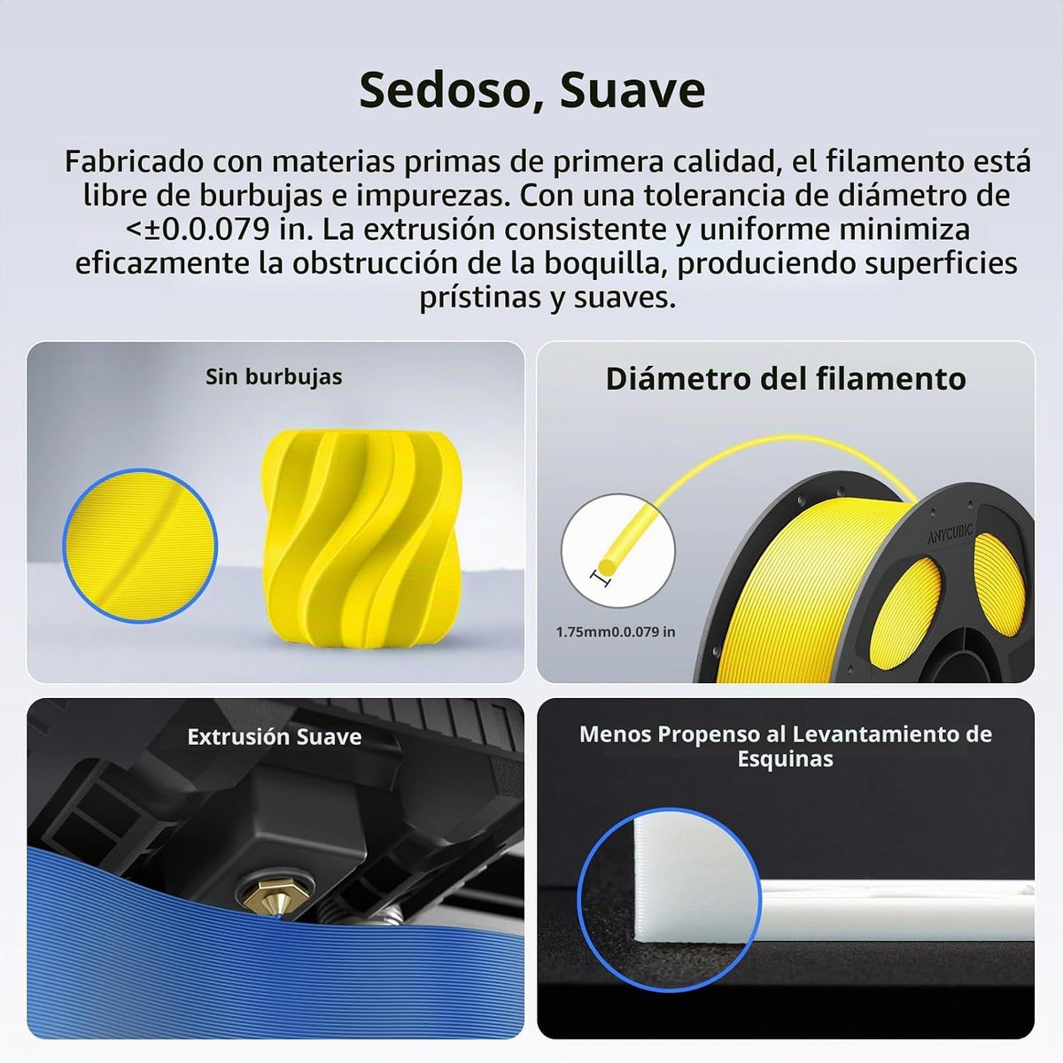 ANYCUBIC PLA+ Filamento para impresora 3D de 0.07 in, 2.2 lbs, amar...
