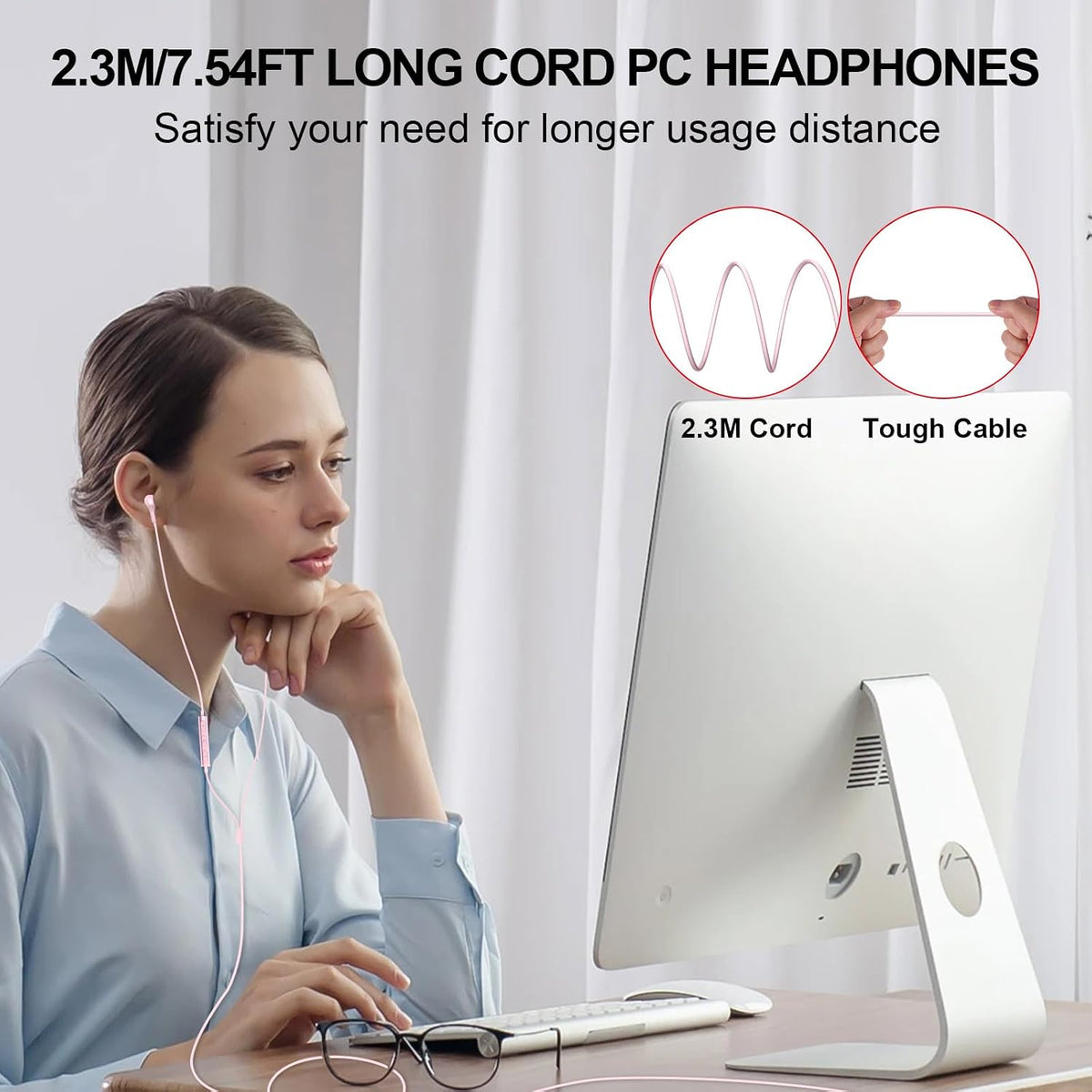 ASKUBSKU Auriculares USB con cable con micrófono para PC de 7.5 pie...