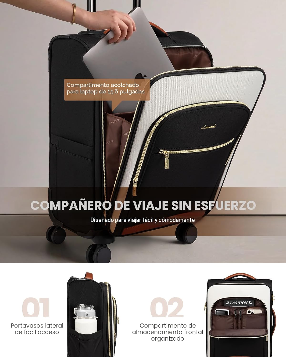LOVEVOOK Equipaje de mano Maleta ligera con ruedas giratorias DOBLE...