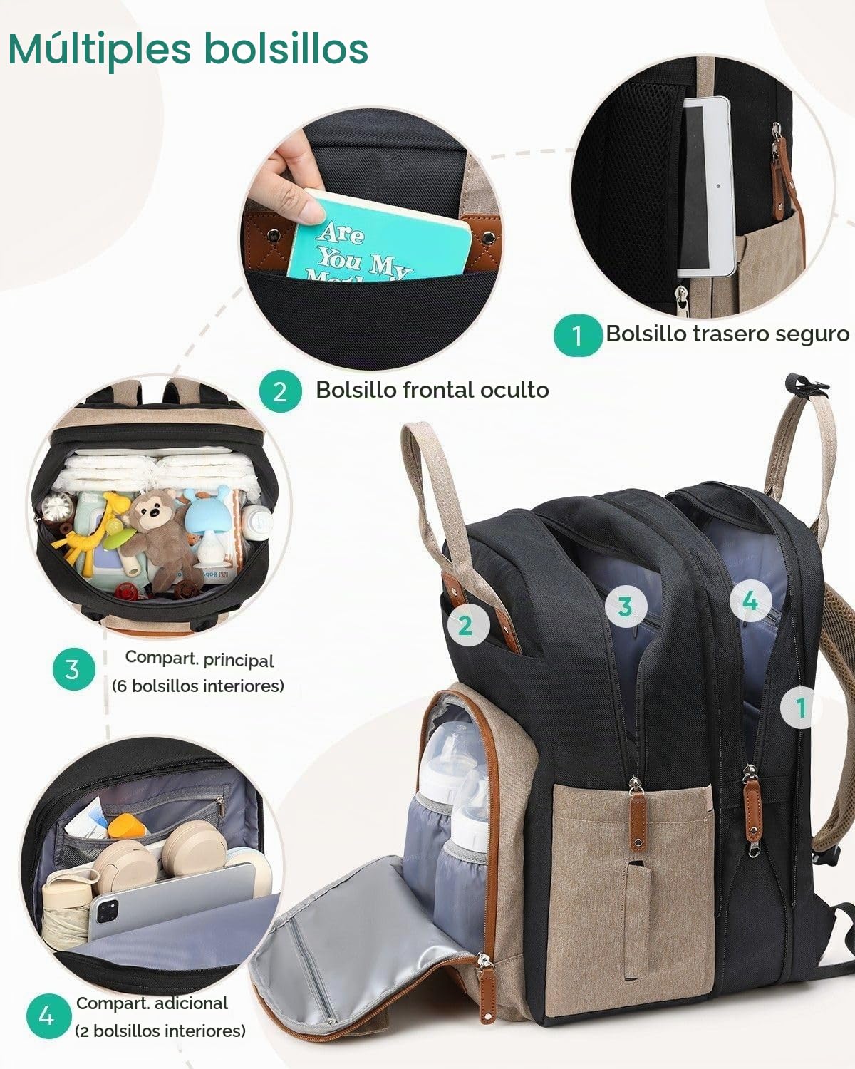 Qualyphant Mochila de pañales extragrande para 2 niños expandible 2...