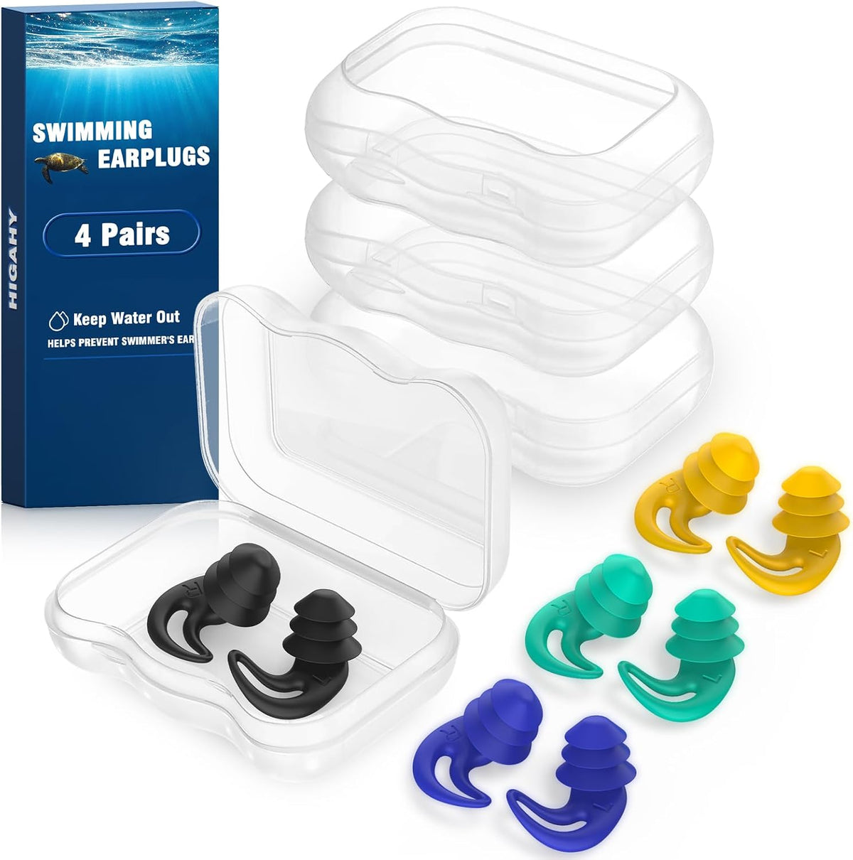 Tapones para los oídos de natación para adultos y niños, 4 pares de...