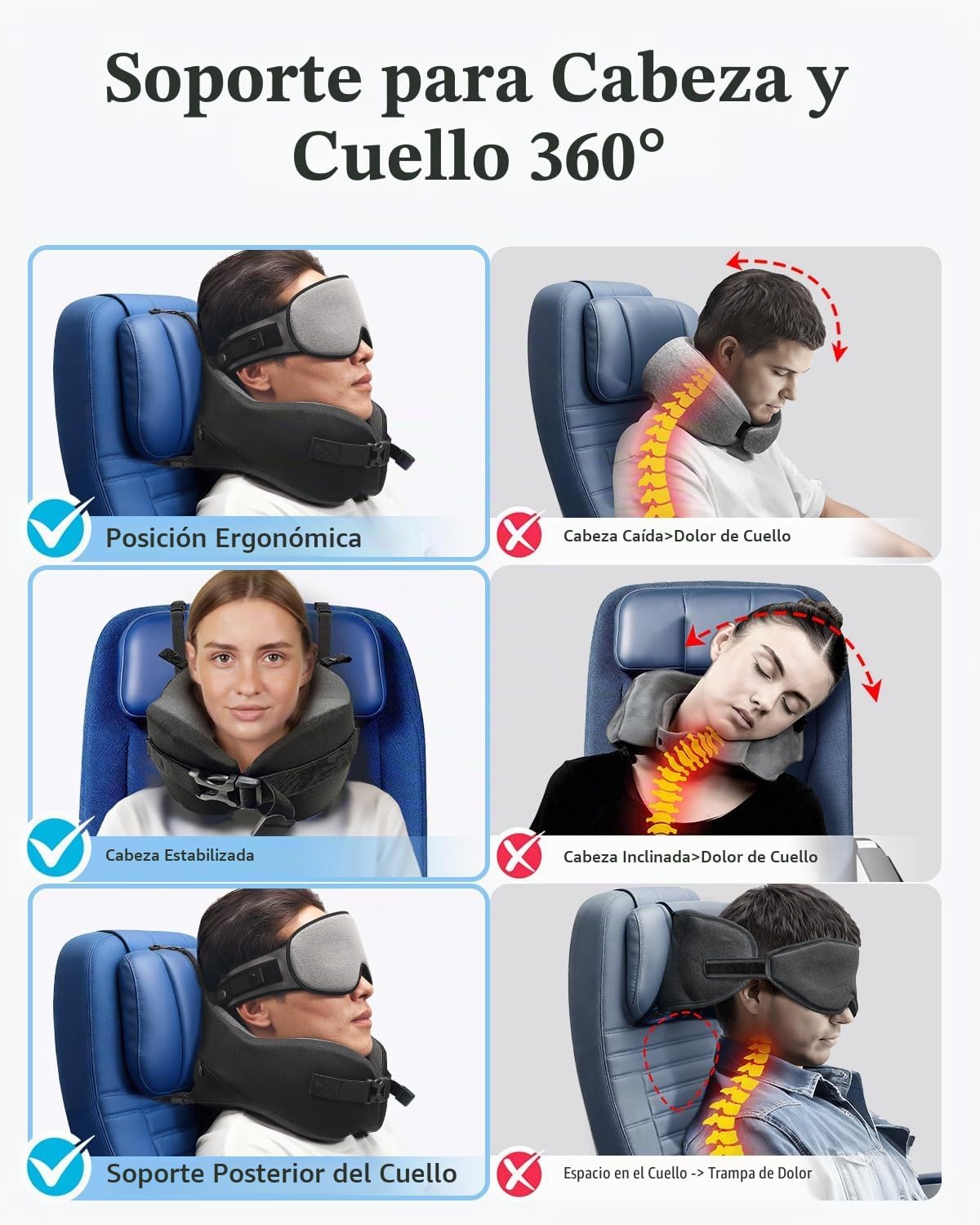 YFONG Almohada de viaje para avión de vuelo largo, combo de correa...