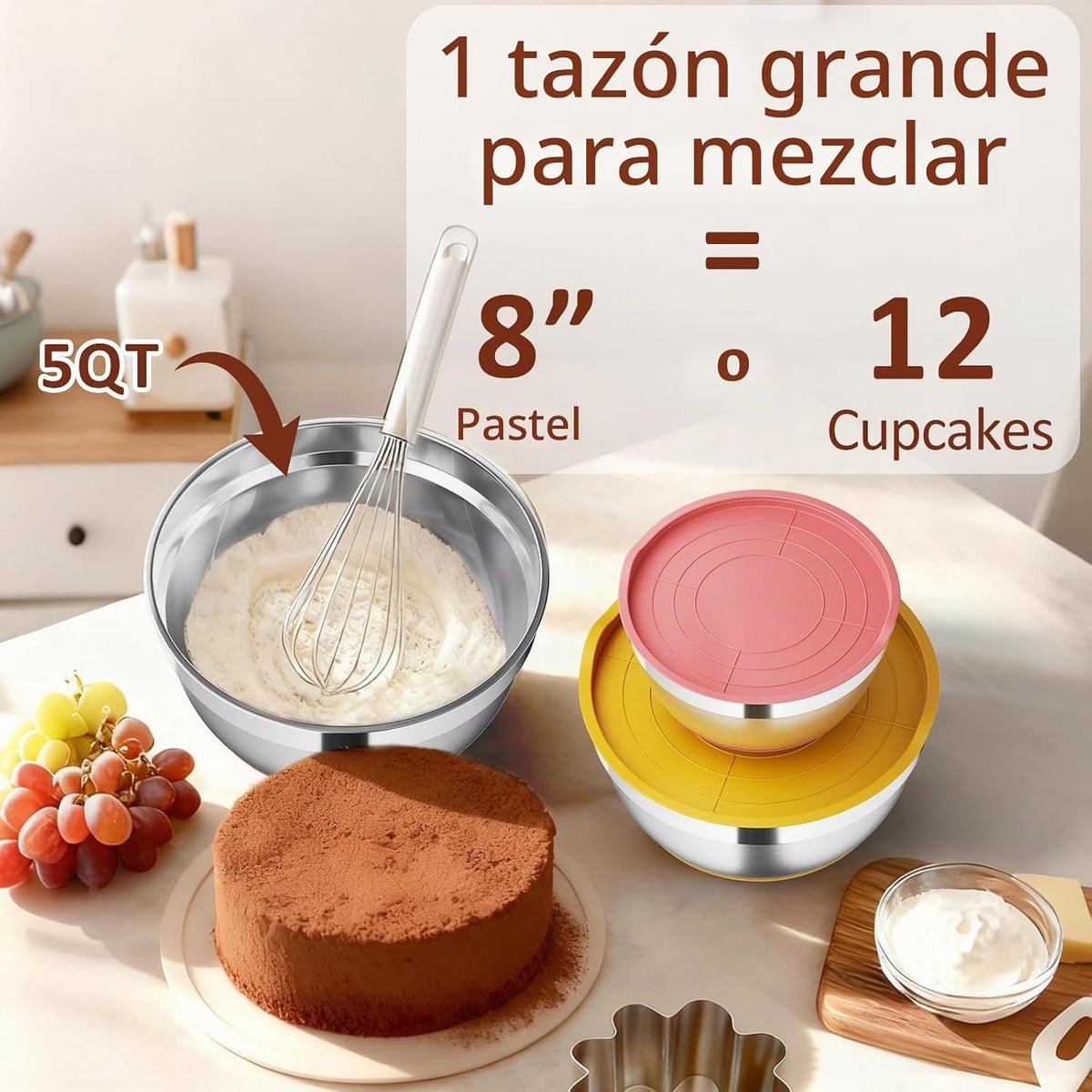 Hybemmy Paquete de 9 tazones para mezclar con tapas herméticas, cue...