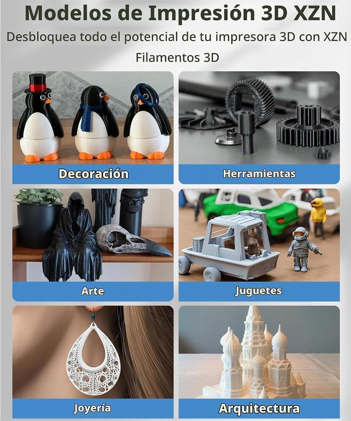 XZN Filamento PLA 1.75mm Transparente, Filamento para Impresora 3D...