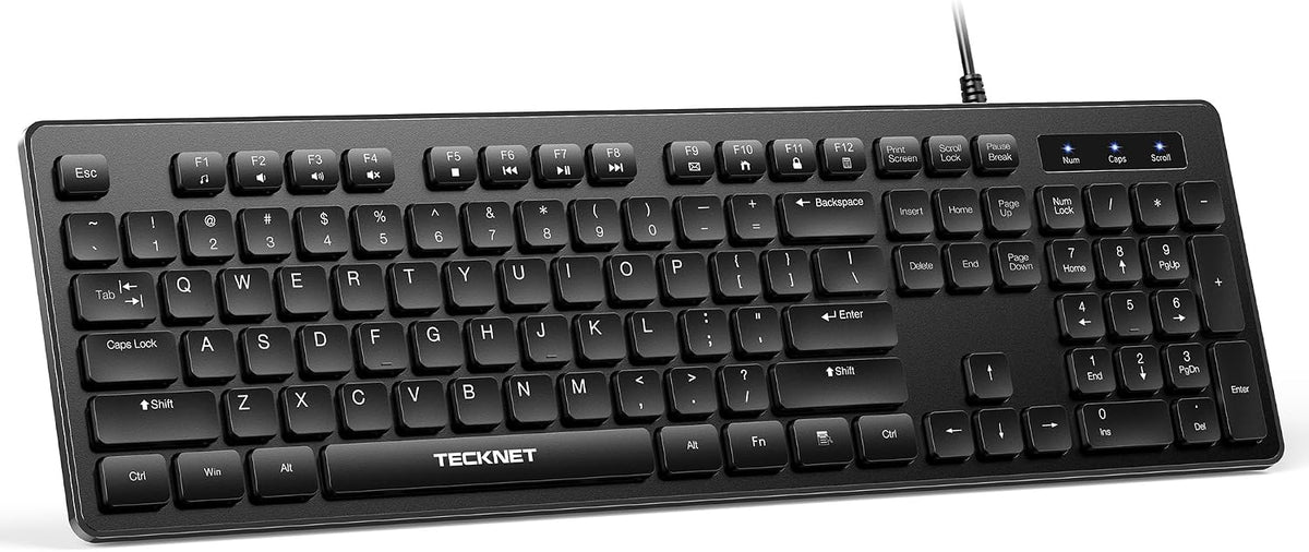 TECKNET Teclado con cable, escritura silenciosa, diseño de tamaño c...