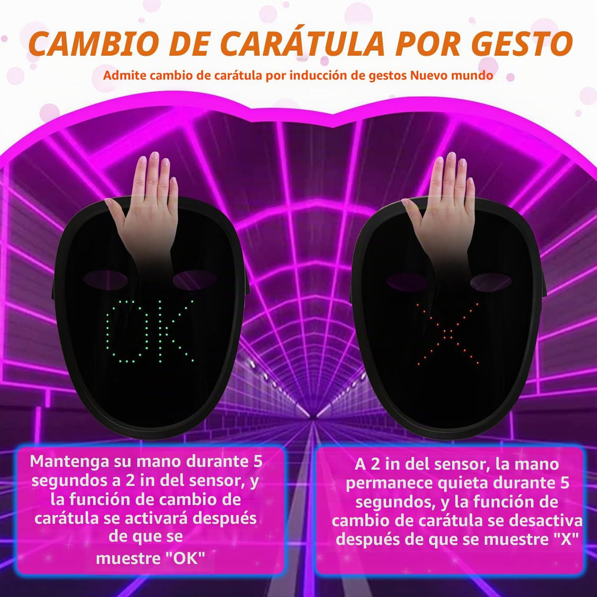 COOLGUARDER - Máscara LED con detección de gestos, máscara facial t...