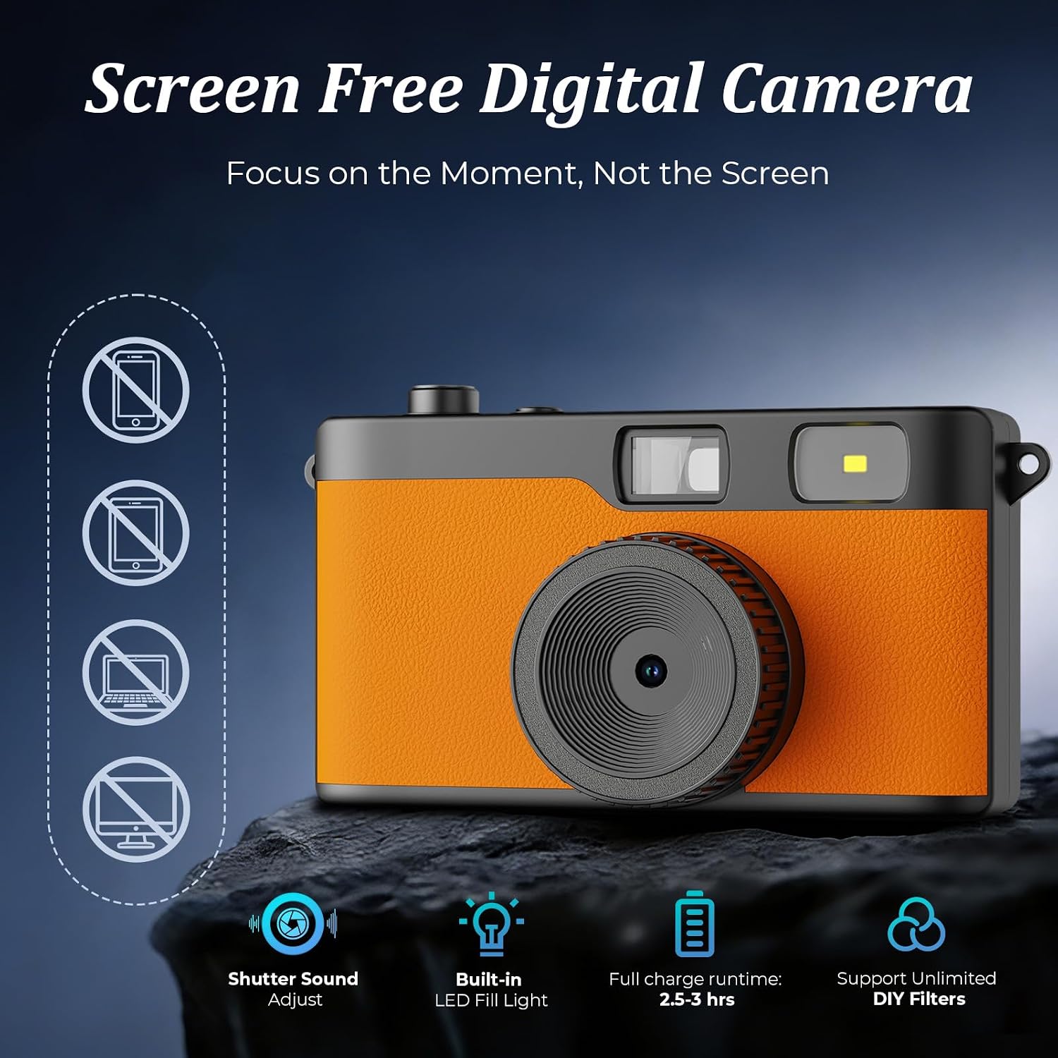 Cámara digital sin pantalla, cámara retro reutilizable de 12MP para...