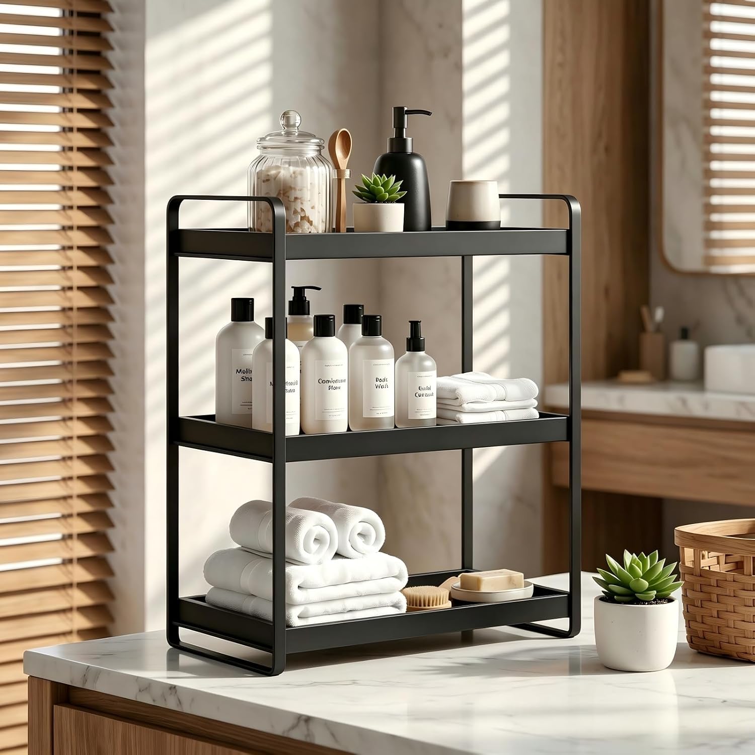LEMIKKLE Organizador de mostrador de baño con cesta, organizadores...