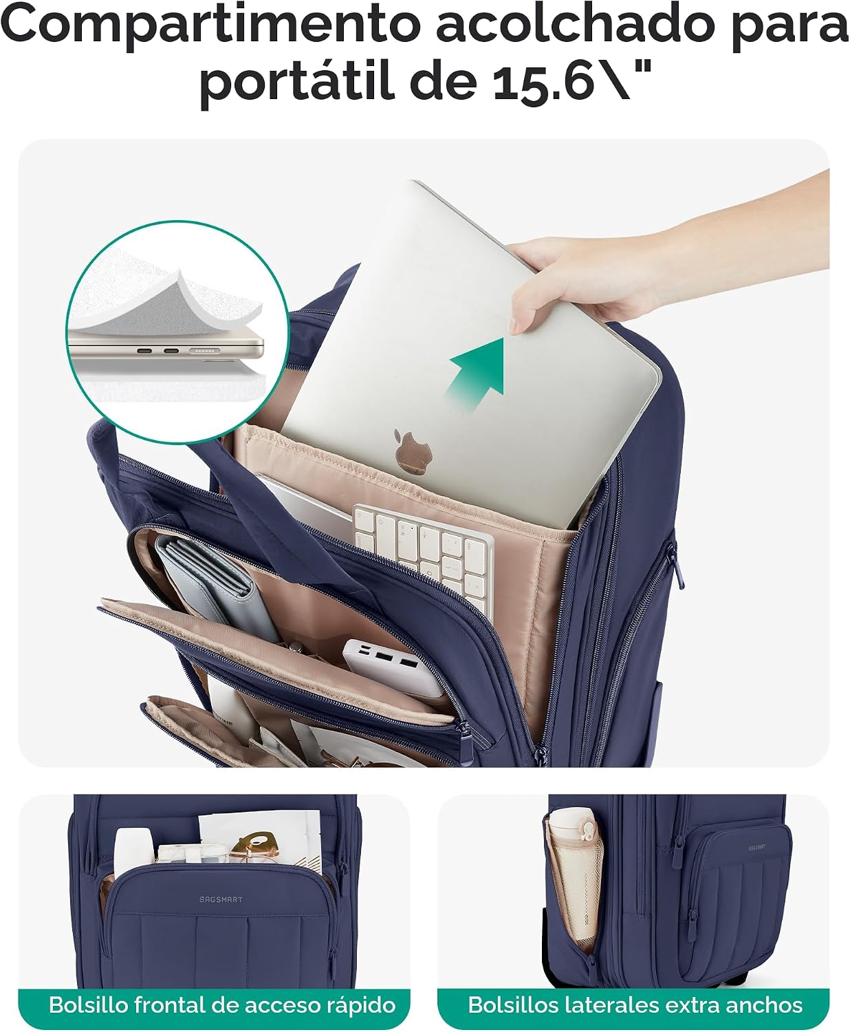 BAGSMART Equipaje de mano, maleta de viaje debajo del asiento de 16...