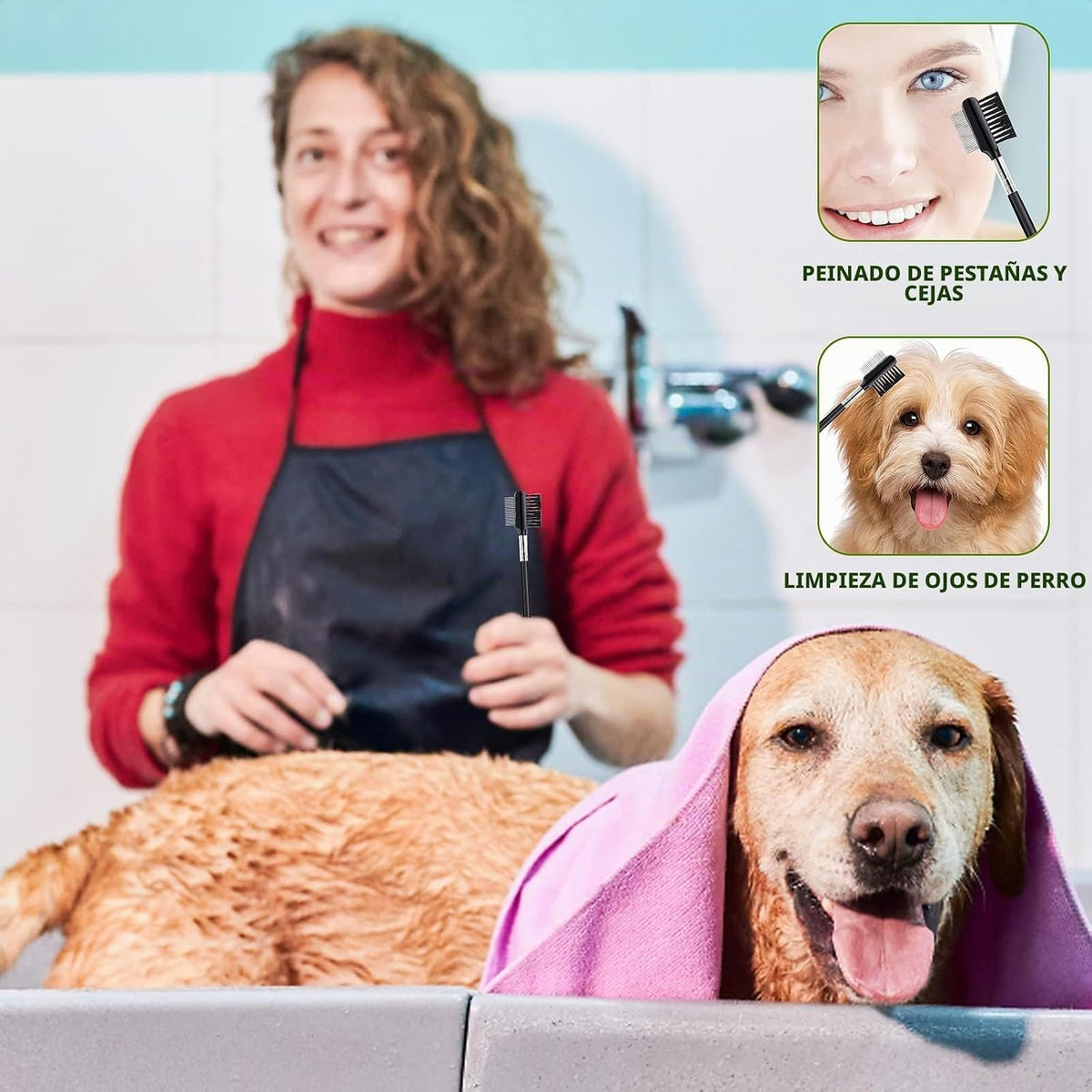 cobee Peine de aseo de metal de doble cabeza para perros, cachorros...