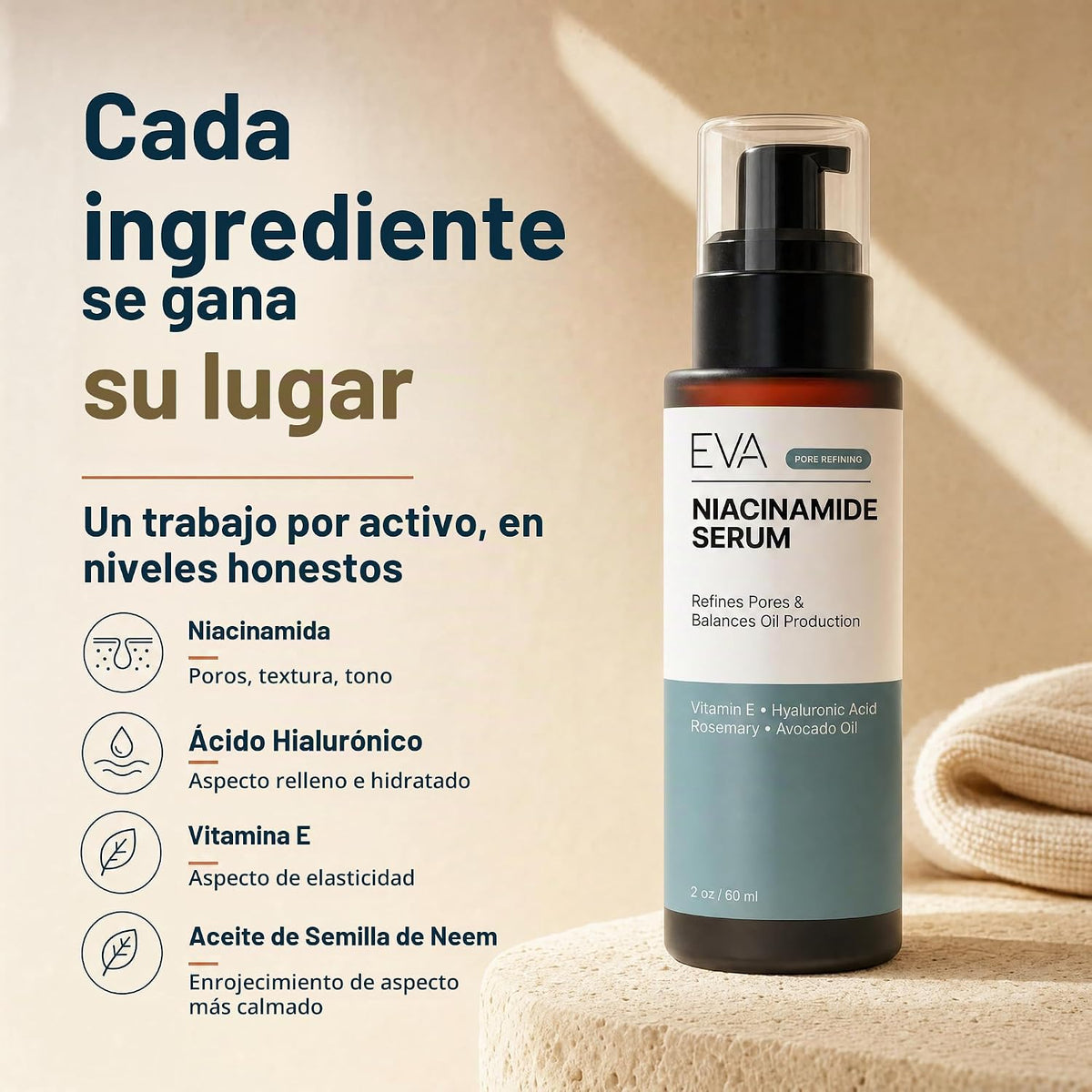 Suero Eva Naturals con vitamina B3 5 % niacinamida (2 oz), benefici...