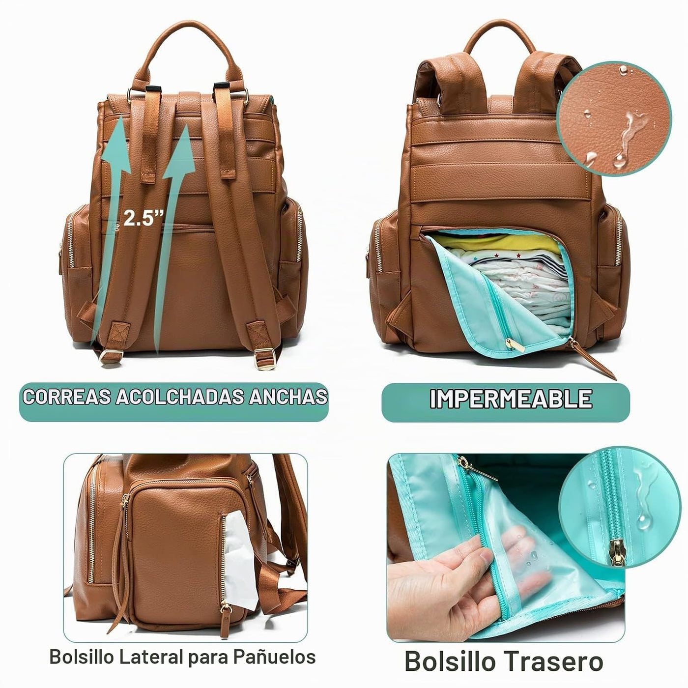 MOMINSIDE Bolsa de pañales Mochila de cuero Bolso de bebé pañaleras...
