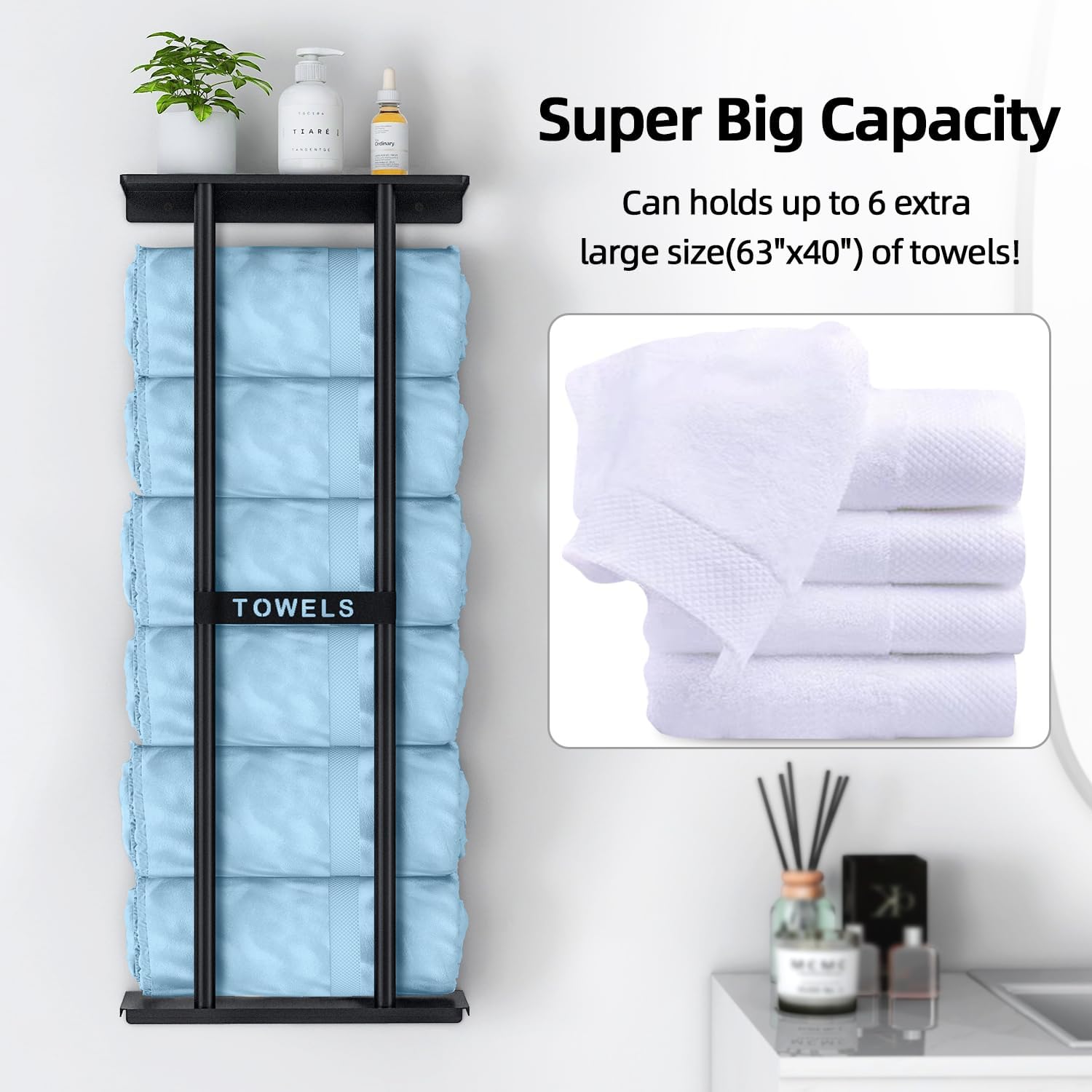 STWWO Toalleros para baño, almacenamiento de toallas de baño montad...
