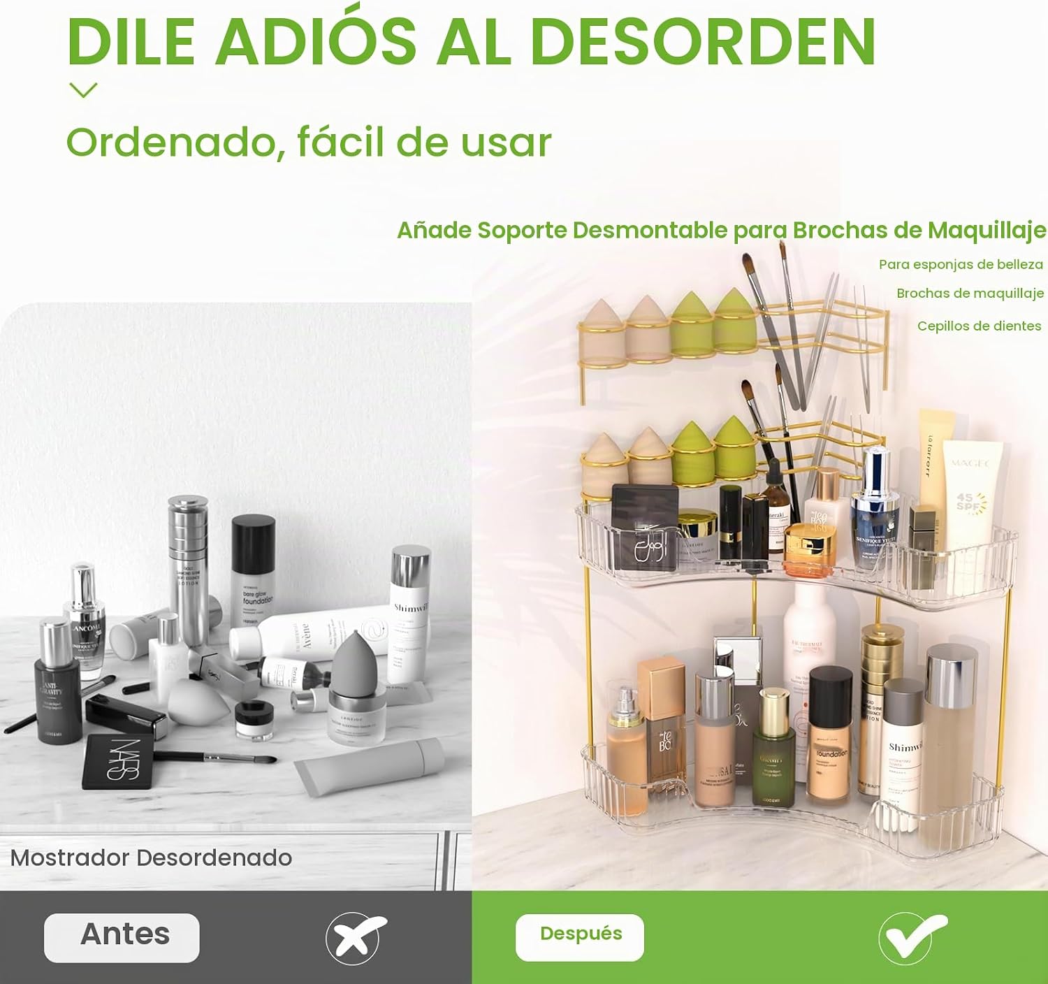 NATURE'S SOURCE Organizador de maquillaje para tocador, organiz...