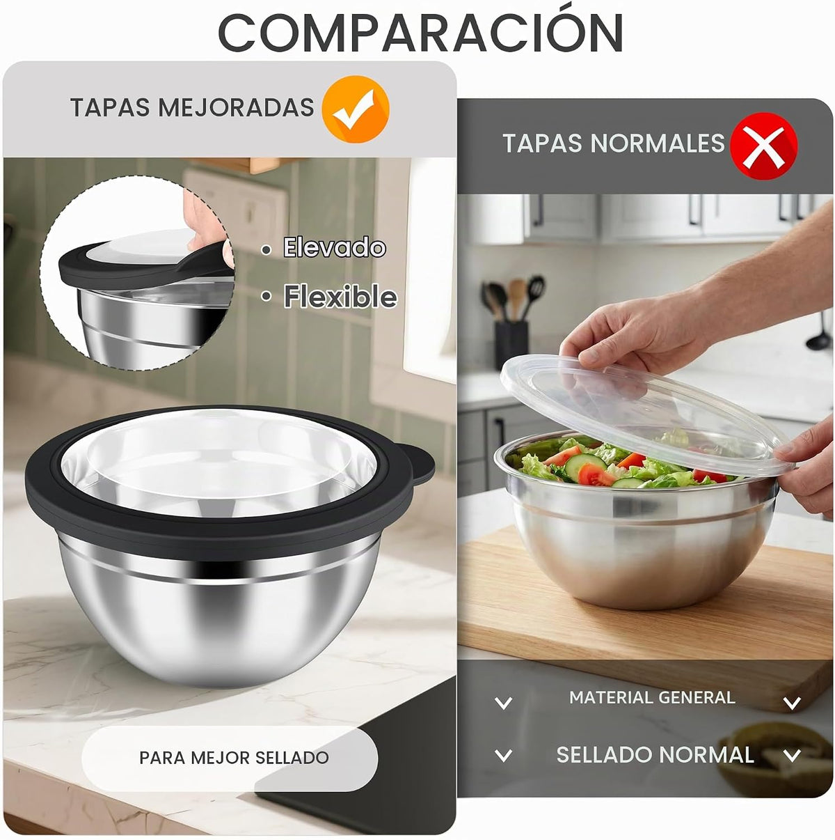 HaWare Juego de cuencos de mezcla con tapas herméticas transparente...