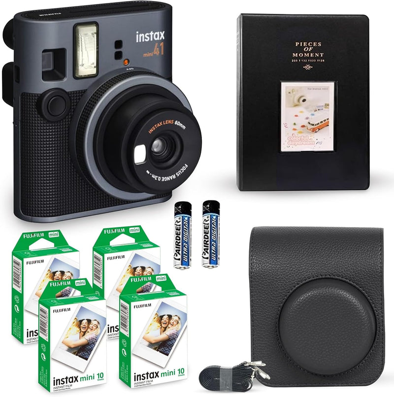 Fujifilm Instax Mini 41 - Cámara instantánea color negro vintage. +...