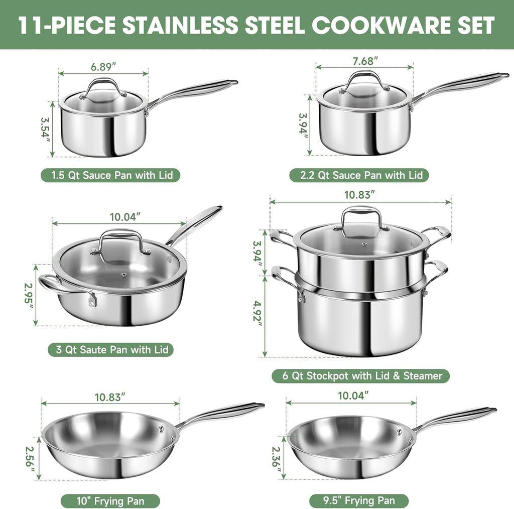 Juego de utensilios de cocina de acero inoxidable de 3 capas de 11...