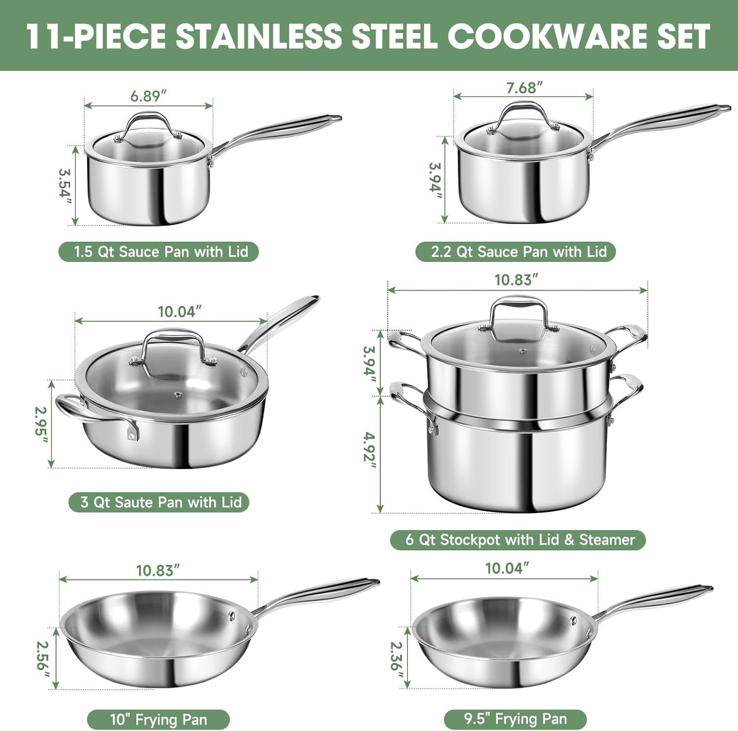 Juego de utensilios de cocina de acero inoxidable de 3 capas de 11...