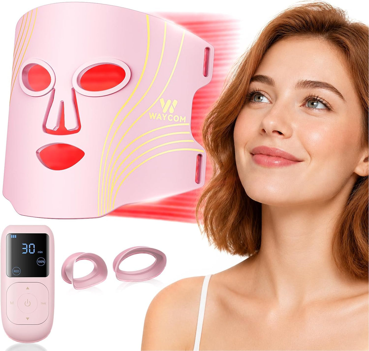 WAYCOM Máscara de terapia de luz roja para la cara: 850nm NIR LED |...