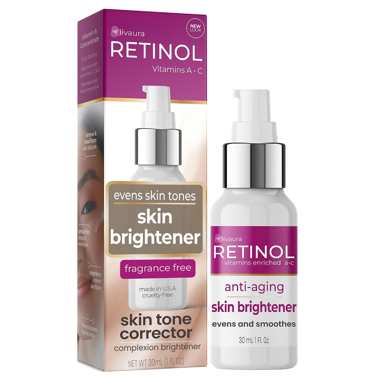 LIVAURA - Suero abrillantador de piel con retinol, corrector de man...