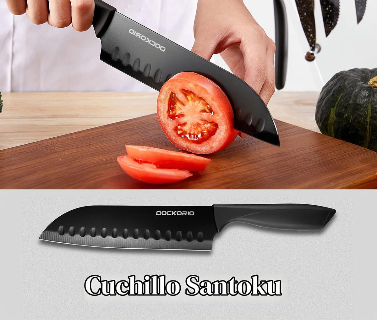 Dockorio Juego de cuchillos de cocina con bloque, 19 piezas de acer...