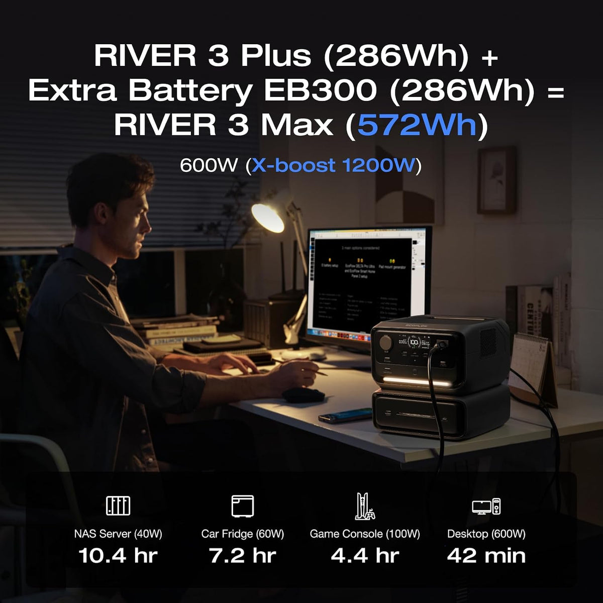 Central eléctrica portátil EF ECOFLOW River 3 Plus con batería adic...