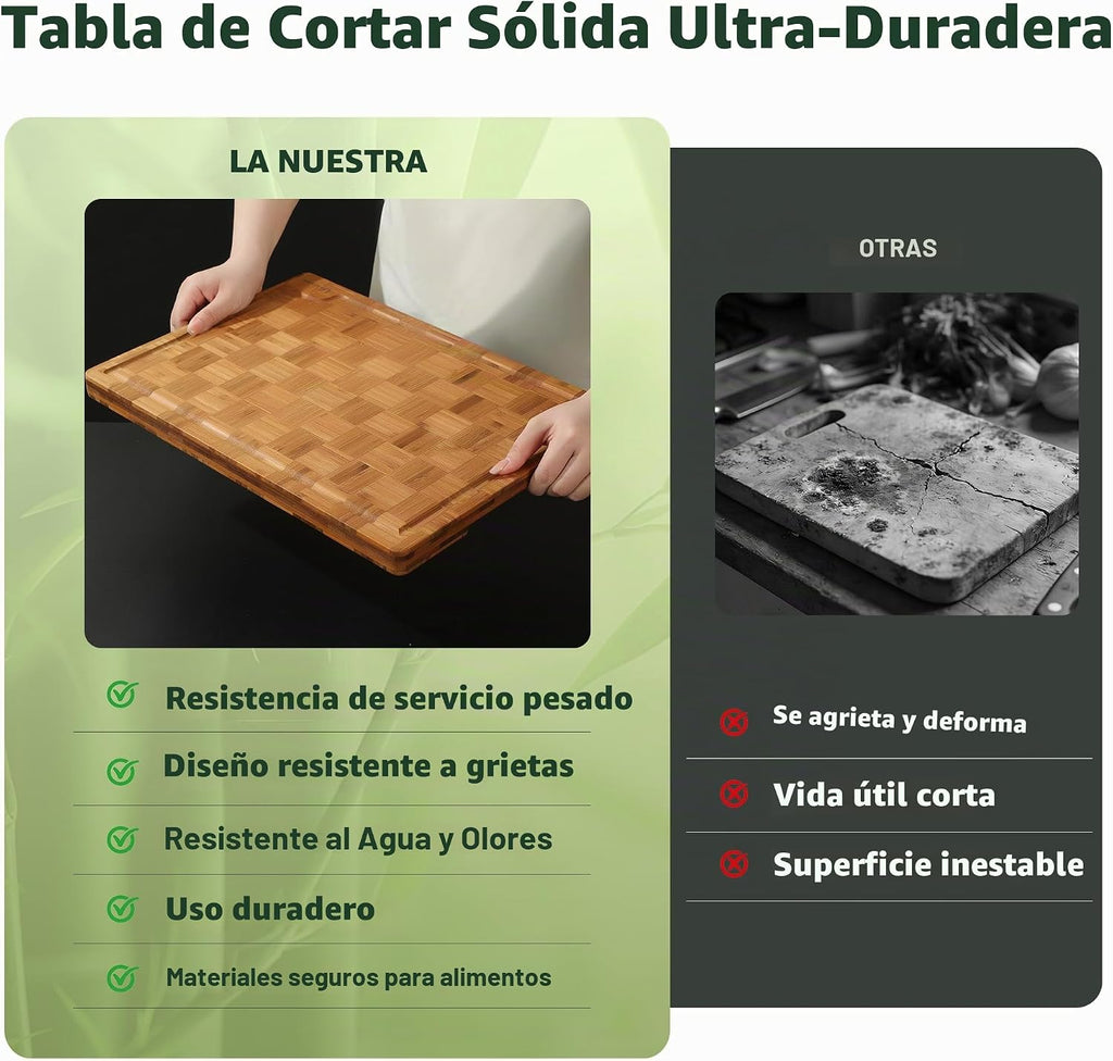 Juego de 3 tablas de cortar de bambú para cocina, madera | Grano fi...